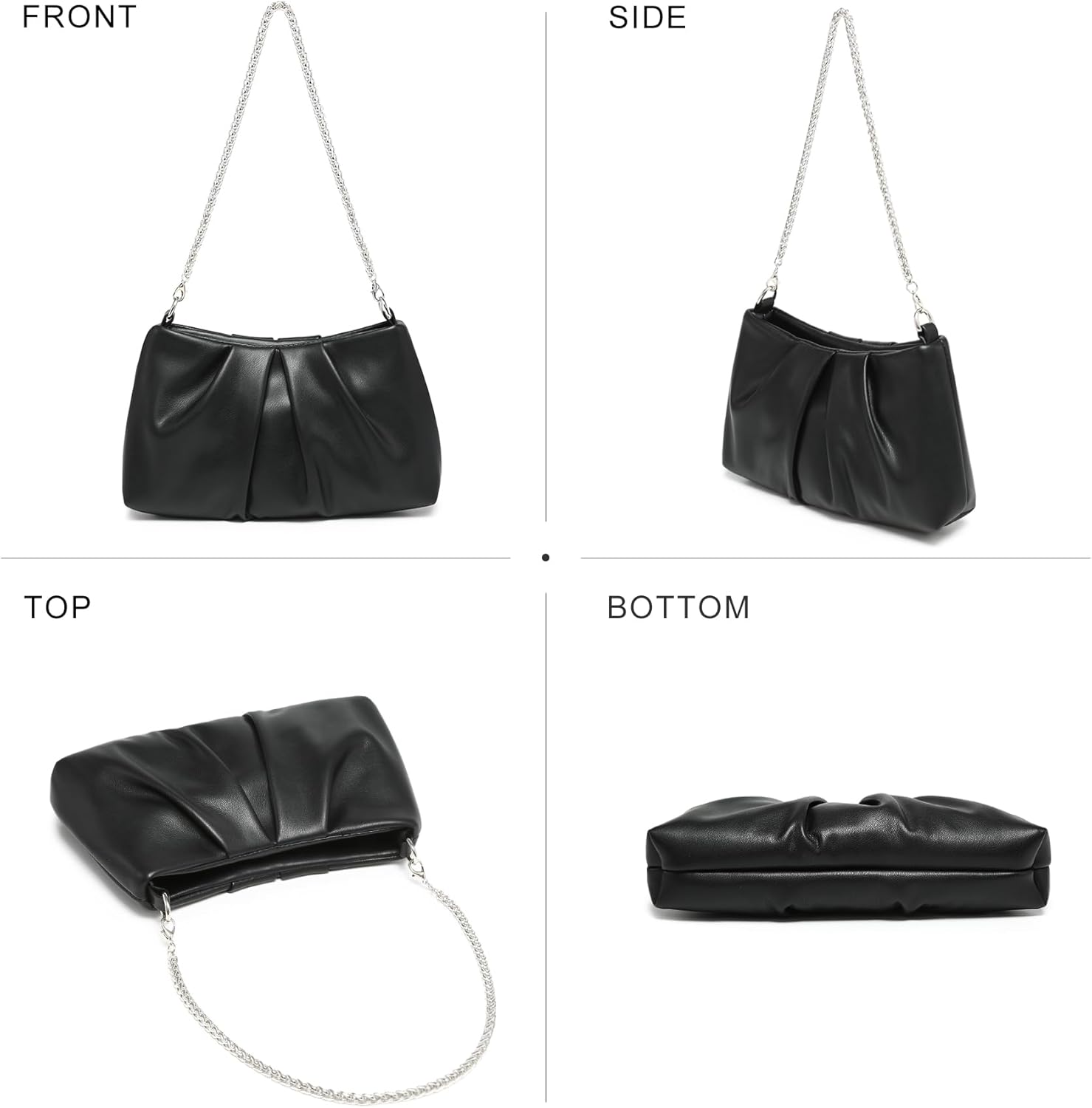 Elegant Pleated Evening Bag Soft Vegan Leather Clutch Purse Dressy Formal Handbag with 2 Chain Straps for Women