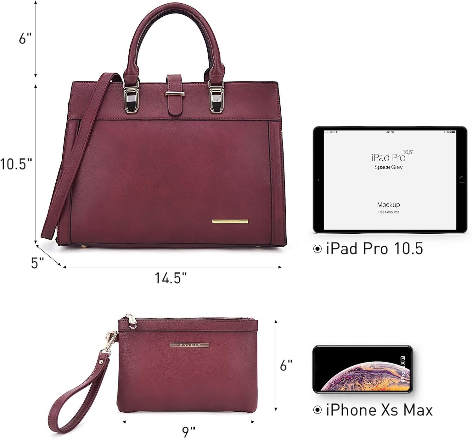 Women's Handbag Flap-over Belt Shoulder Bag Top Handle Tote Satchel Purse Work Bag w/Matching Wristlet