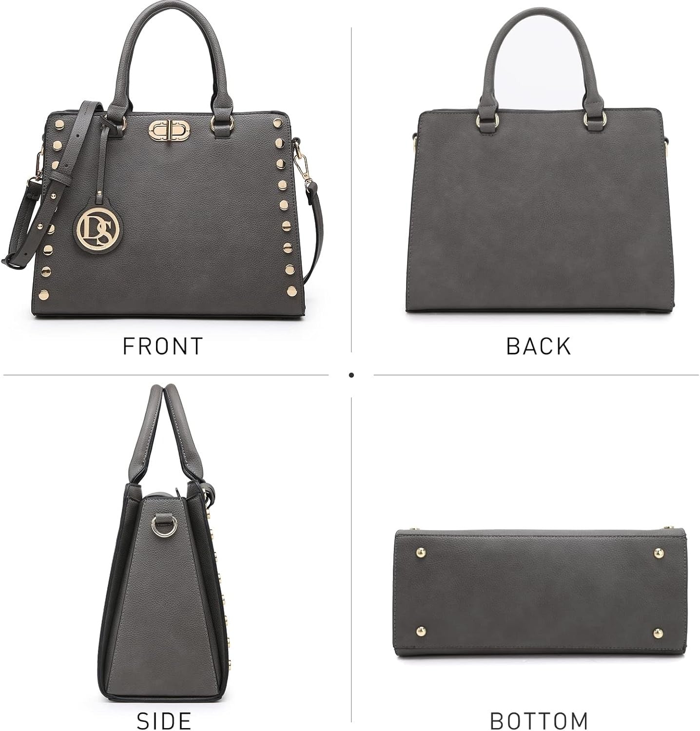 Women Medium Satchel Handbag Work Tote Shoulder Bag Top Handle Purse with Matching Clutch 2pcs Set