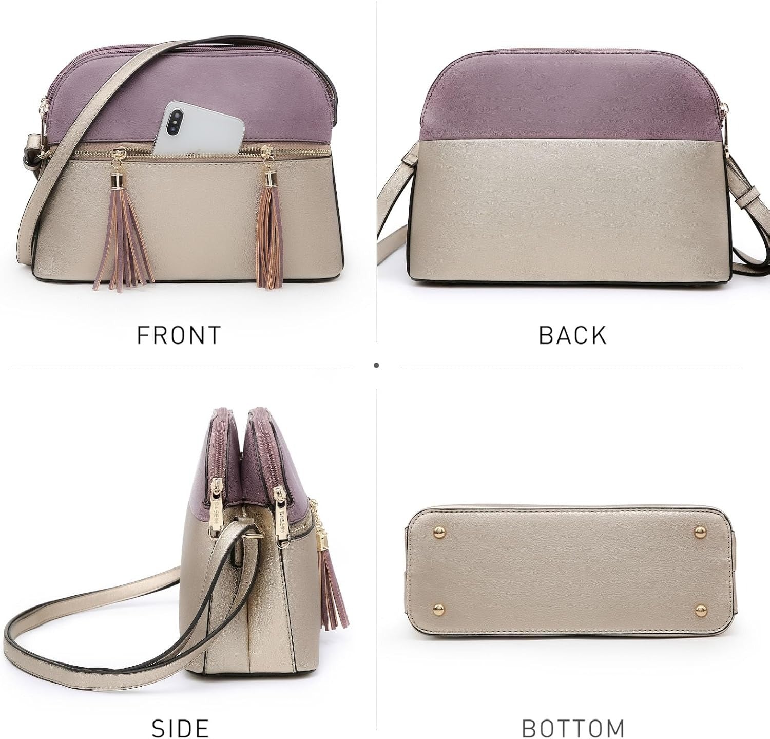 Women Tassel Zipper Pocket Crossbody Bag Shoulder Purse Fashion Travel Bag with Multi Pockets