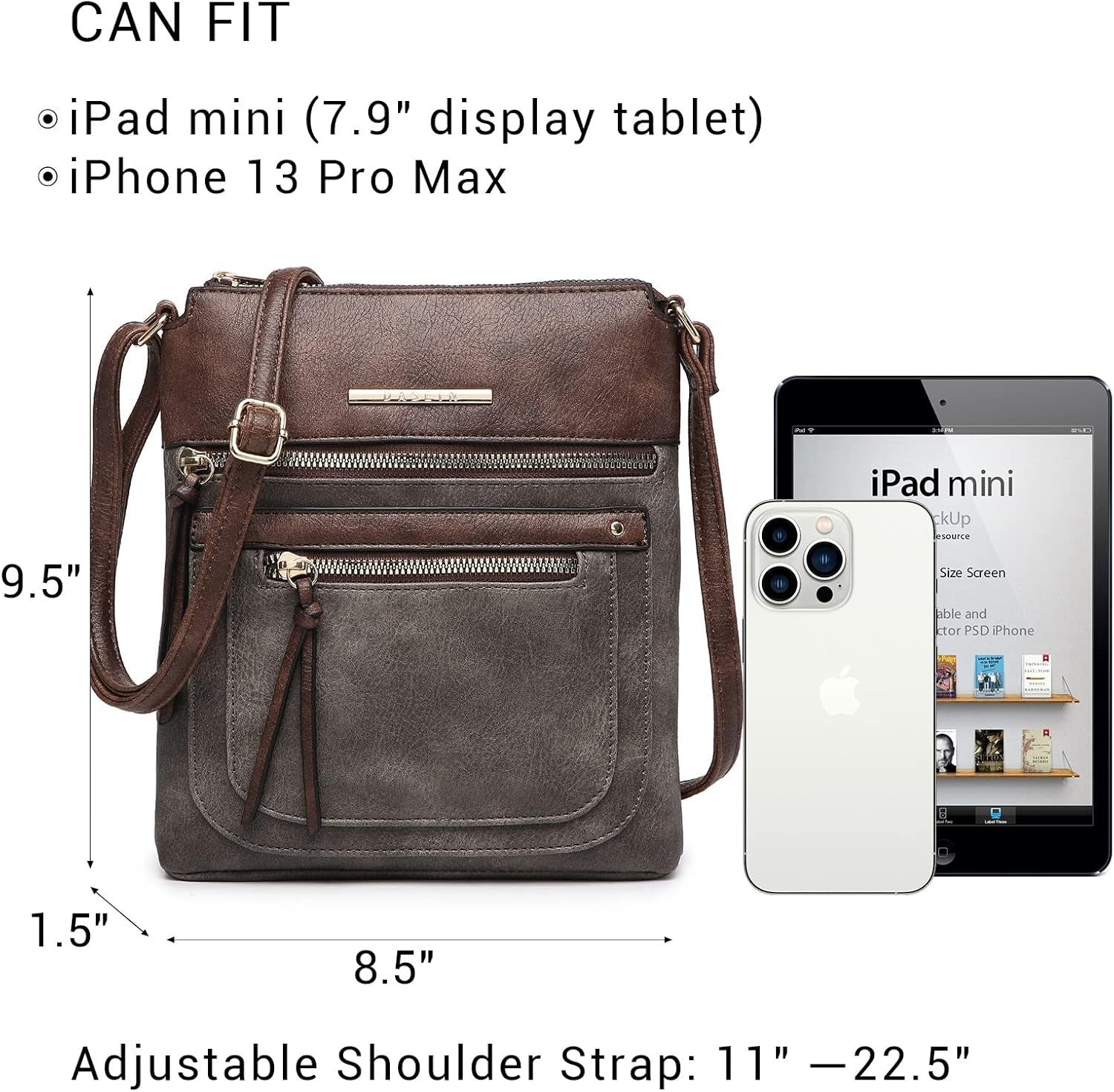 Crossbody Purse for Women Vegan Leather Shoulder Handbags Messenger Bags with Multi Zipper Pockets