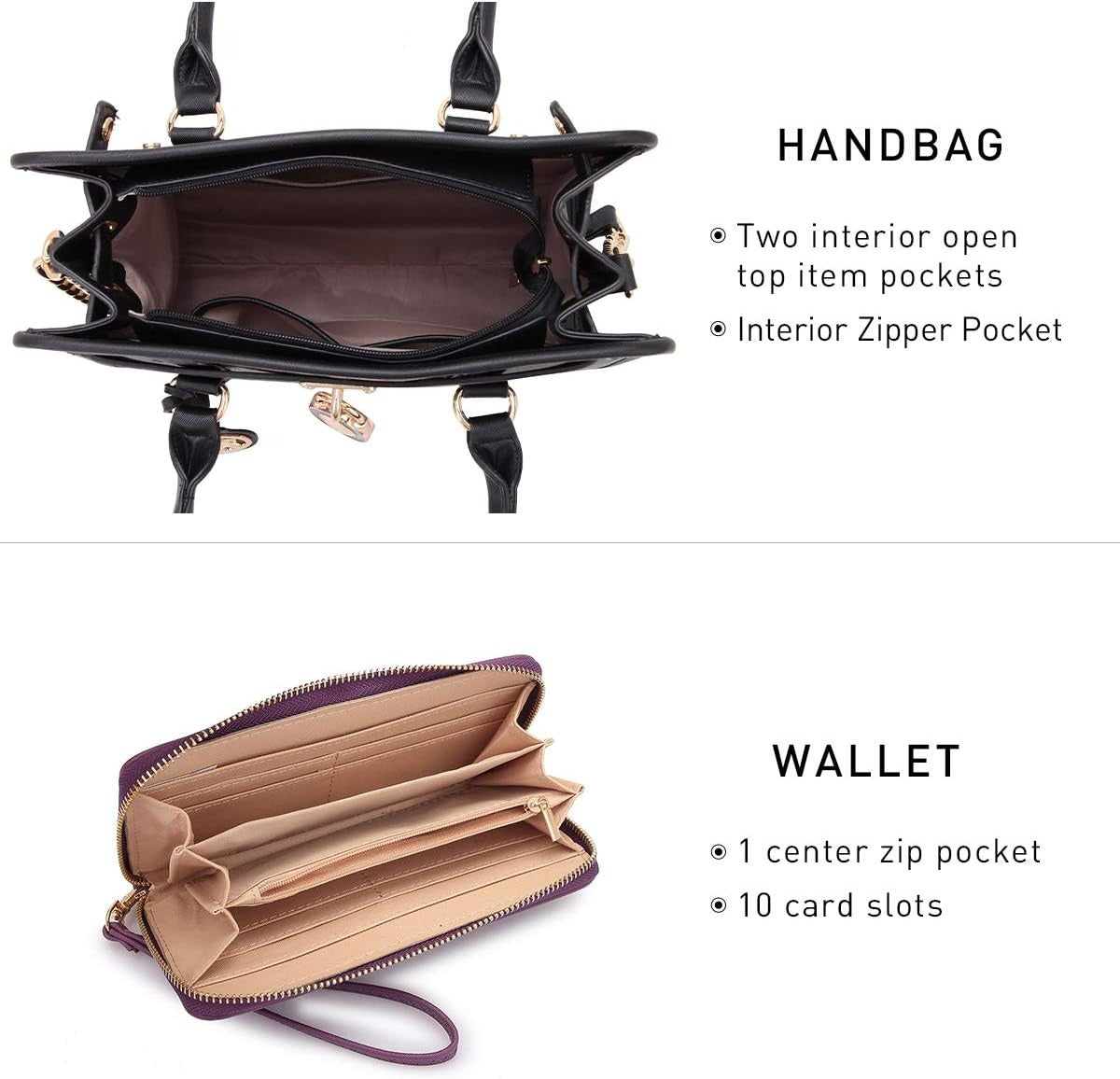 Handbags Purses Set for Women Top Handle Satchel Shoulder Bags Large Work Tote Bag with Matching Wallet