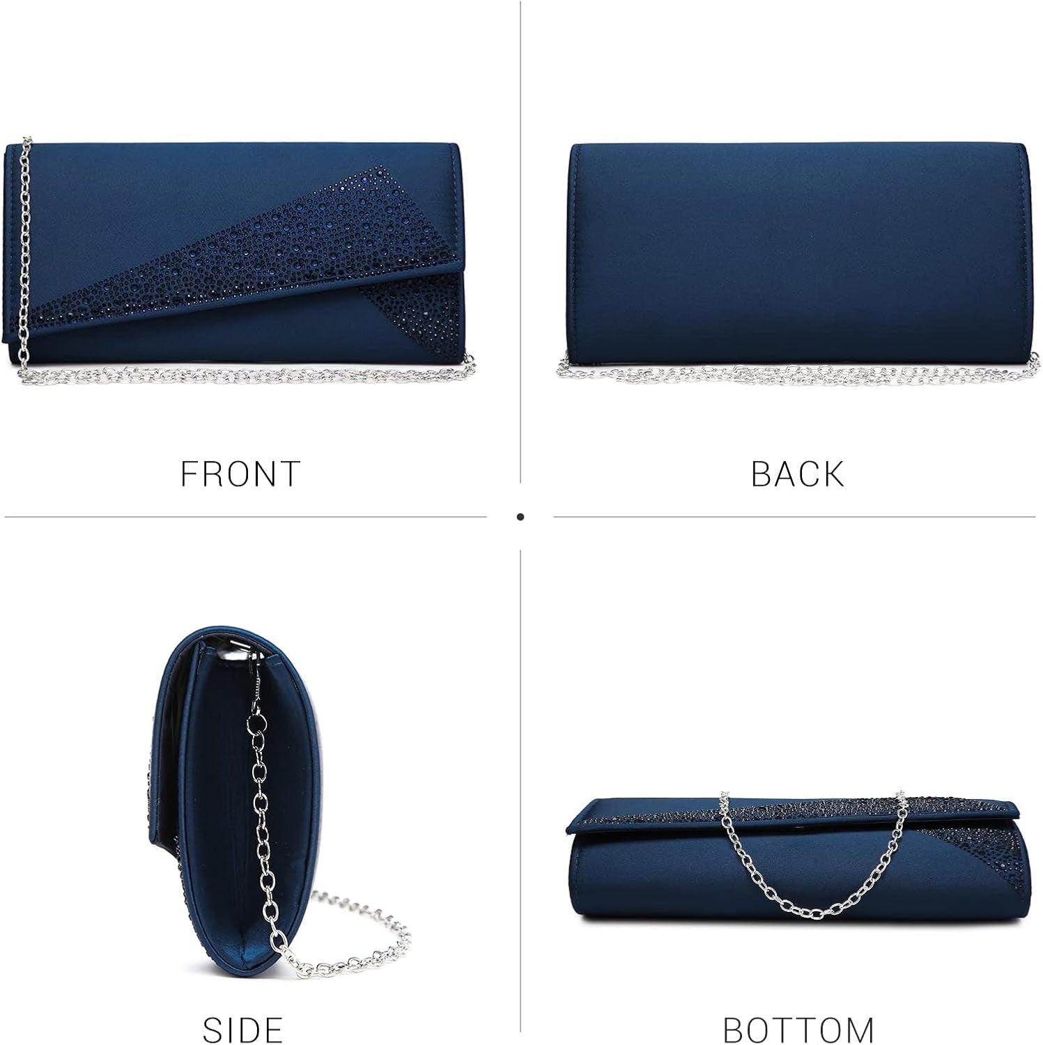 Women's Satin Rhinestone Clutch Evening Bags Sparkle Glitter Shiny Purse Handbag for Party Wedding Cocktail Prom