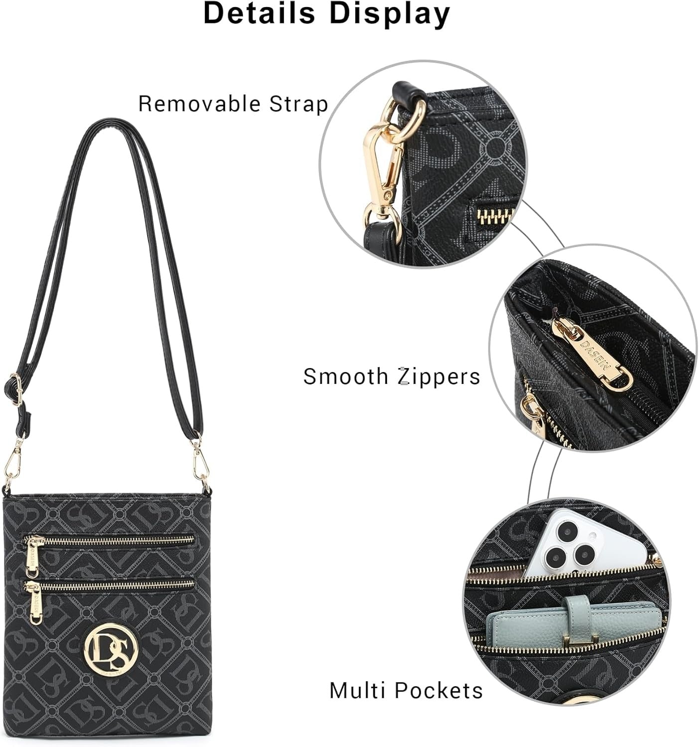 Women Small Crossbody Bag Lightweight Shoulder Purses Multi Zipper Pockets Phone Purse Handbag