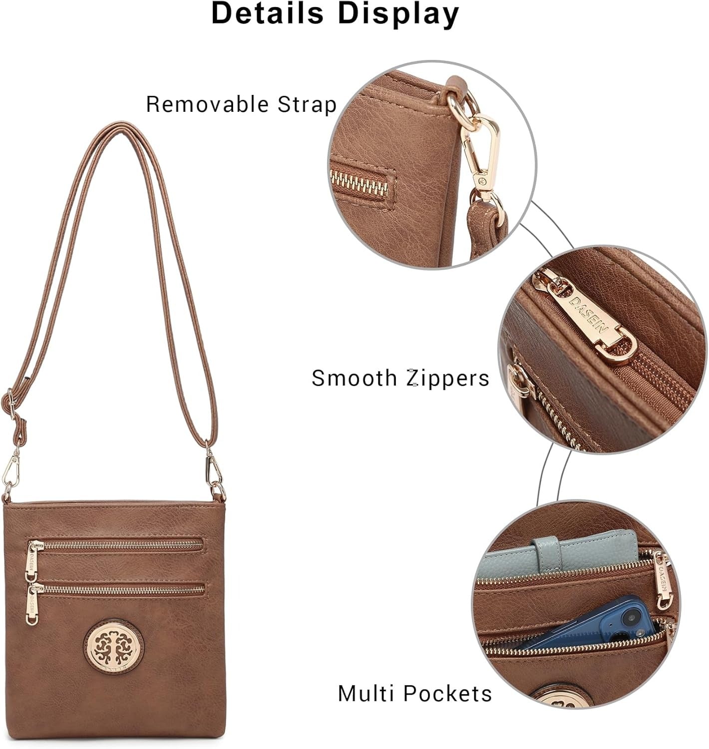 Women Small Crossbody Bag Lightweight Shoulder Purses Multi Zipper Pockets Phone Purse Handbag