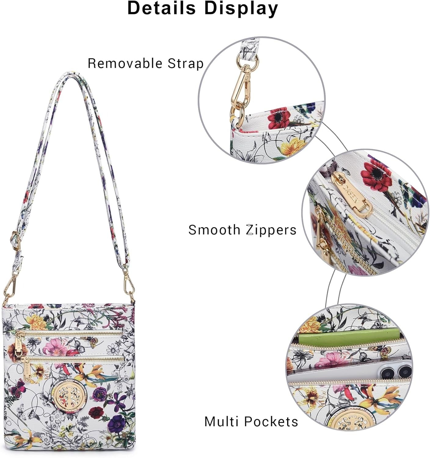 Women Small Crossbody Bag Lightweight Shoulder Purses Multi Zipper Pockets Phone Purse Handbag