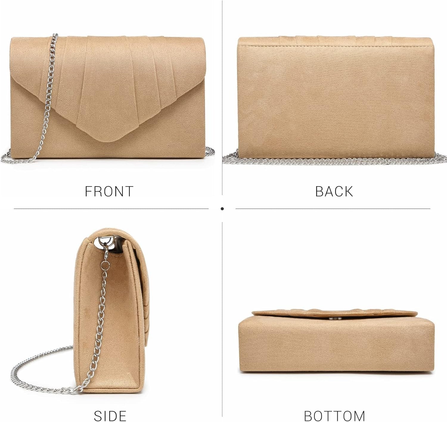 Women's Evening Bag Pleated Envelope Clutch Handbag Wedding Party Bridal Purse