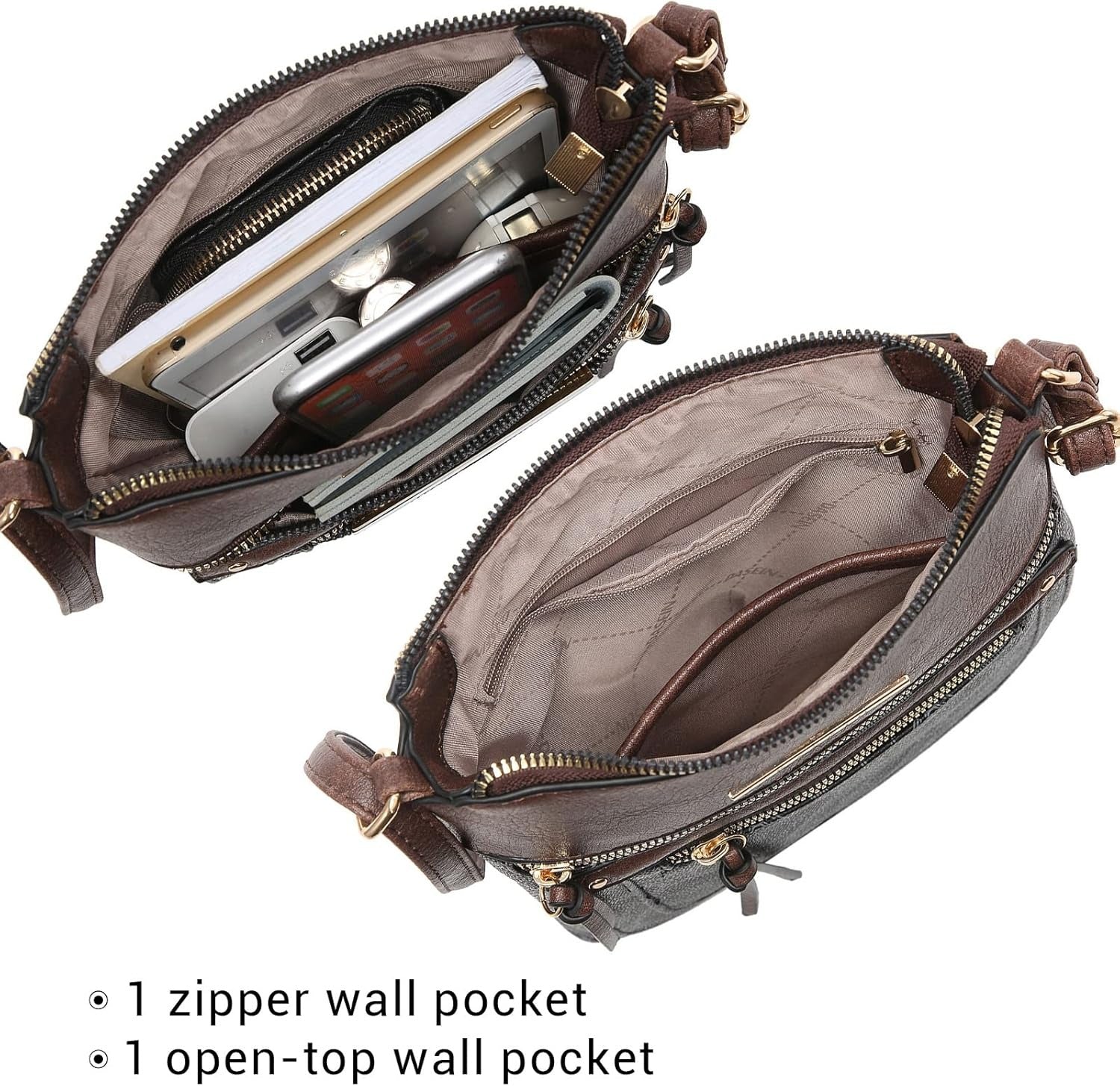 Crossbody Purse for Women Vegan Leather Shoulder Handbags Messenger Bags with Multi Zipper Pockets