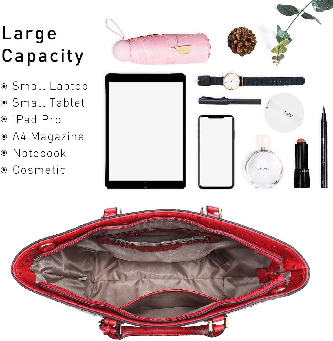 Women Satchel Purse Handbag Shoulder Bag Work Tote Bag with Matching Clutch