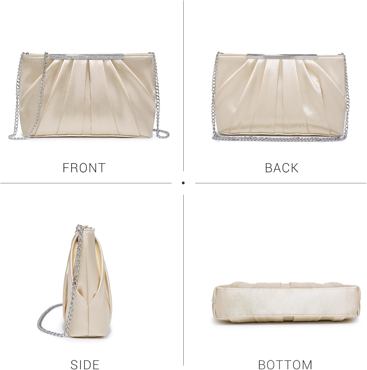 Elegant Pleated Evening Clutch Bags for Women Formal Handbags Purses for Wedding Party Prom with Sparkly Rhinestones