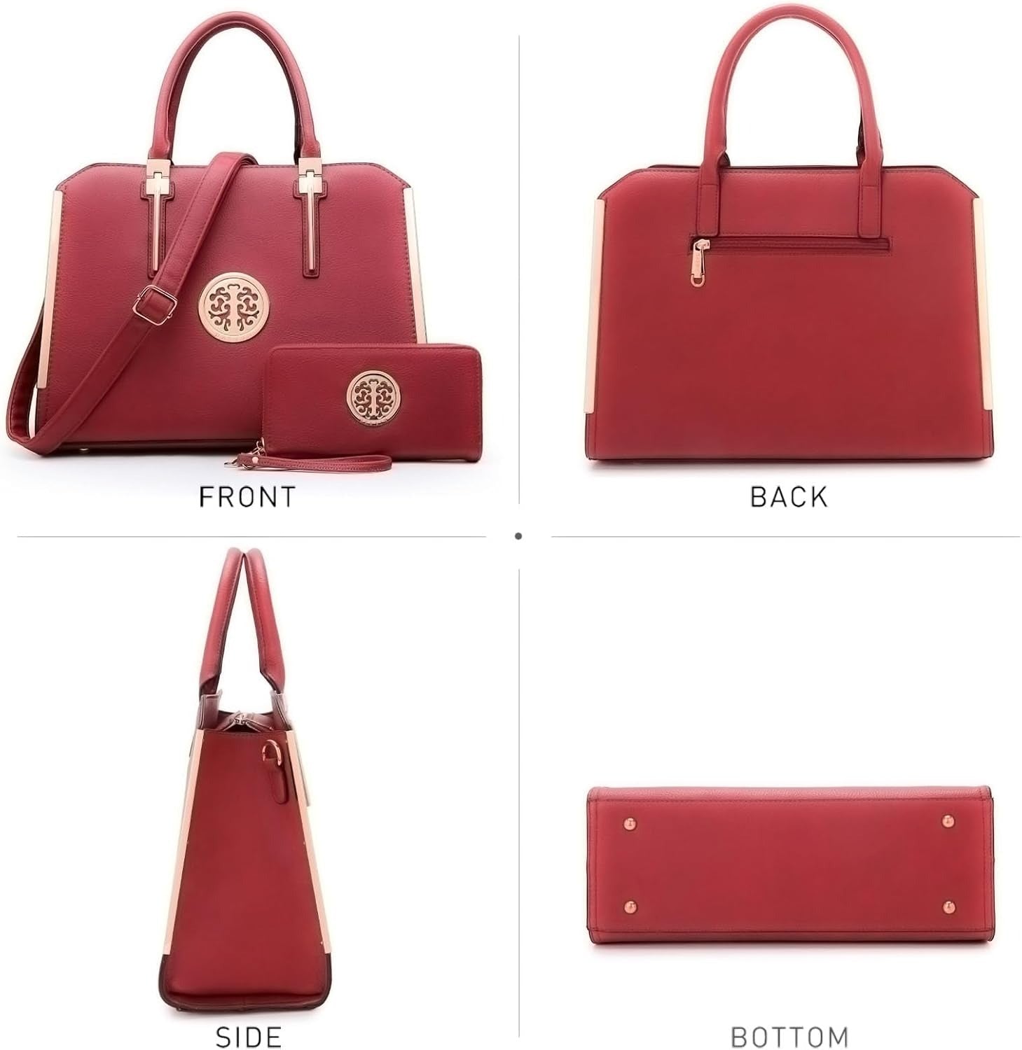 Women Large Handbag Purse Vegan Leather Satchel Work Bag Shoulder Tote with Matching Wallet