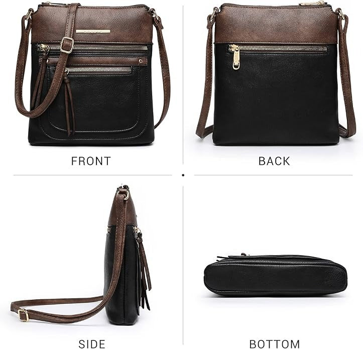 Crossbody Purse for Women Vegan Leather Shoulder Handbags Messenger Bags with Multi Zipper Pockets