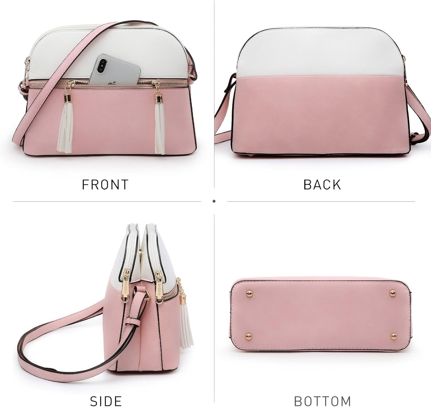 Women Tassel Zipper Pocket Crossbody Bag Shoulder Purse Fashion Travel Bag with Multi Pockets