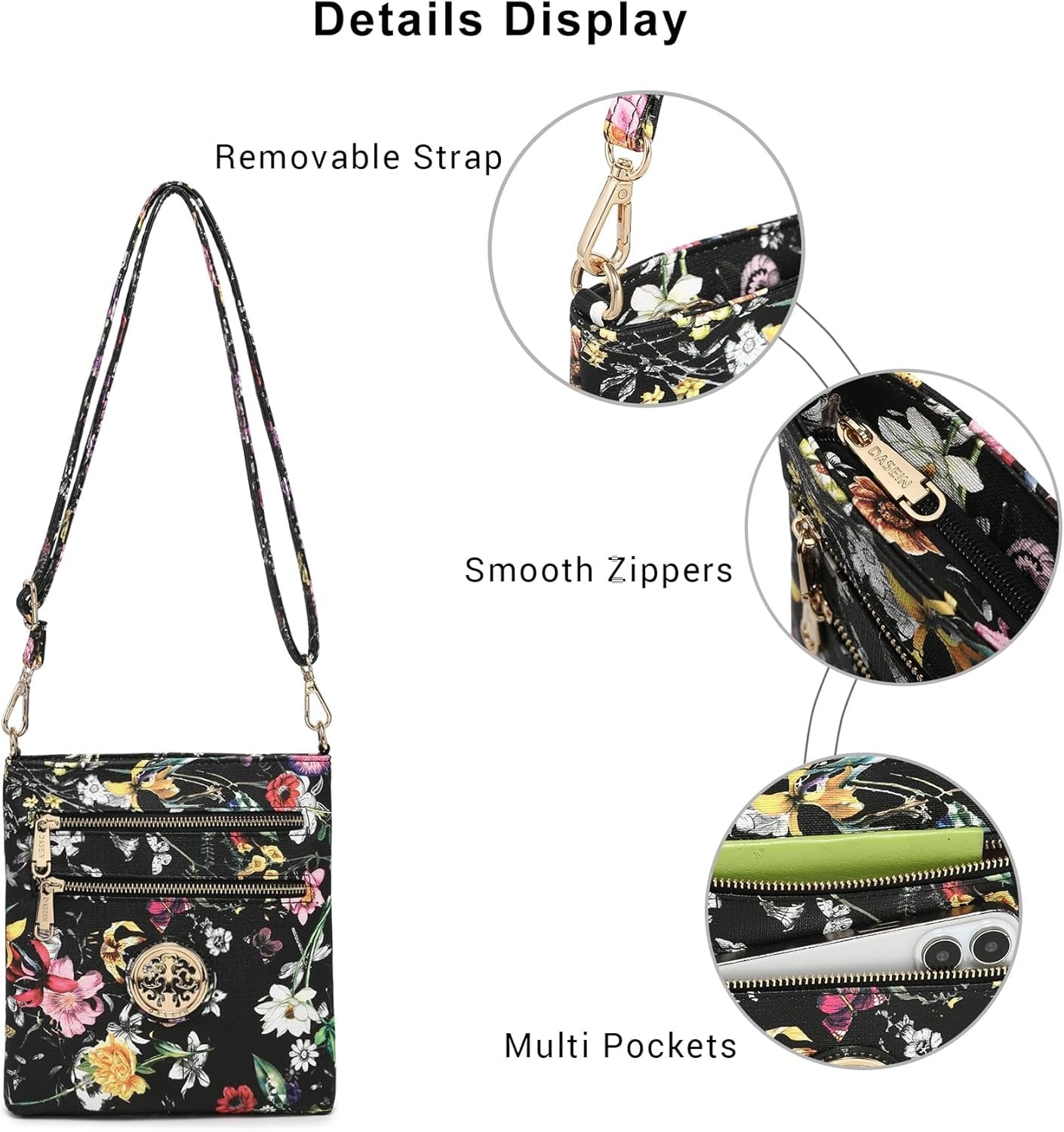 Women Small Crossbody Bag Lightweight Shoulder Purses Multi Zipper Pockets Phone Purse Handbag