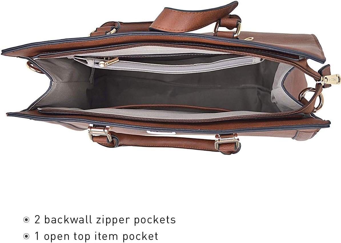 Women's Handbag Flap-over Belt Shoulder Bag Top Handle Tote Satchel Purse Work Bag w/Matching Wristlet