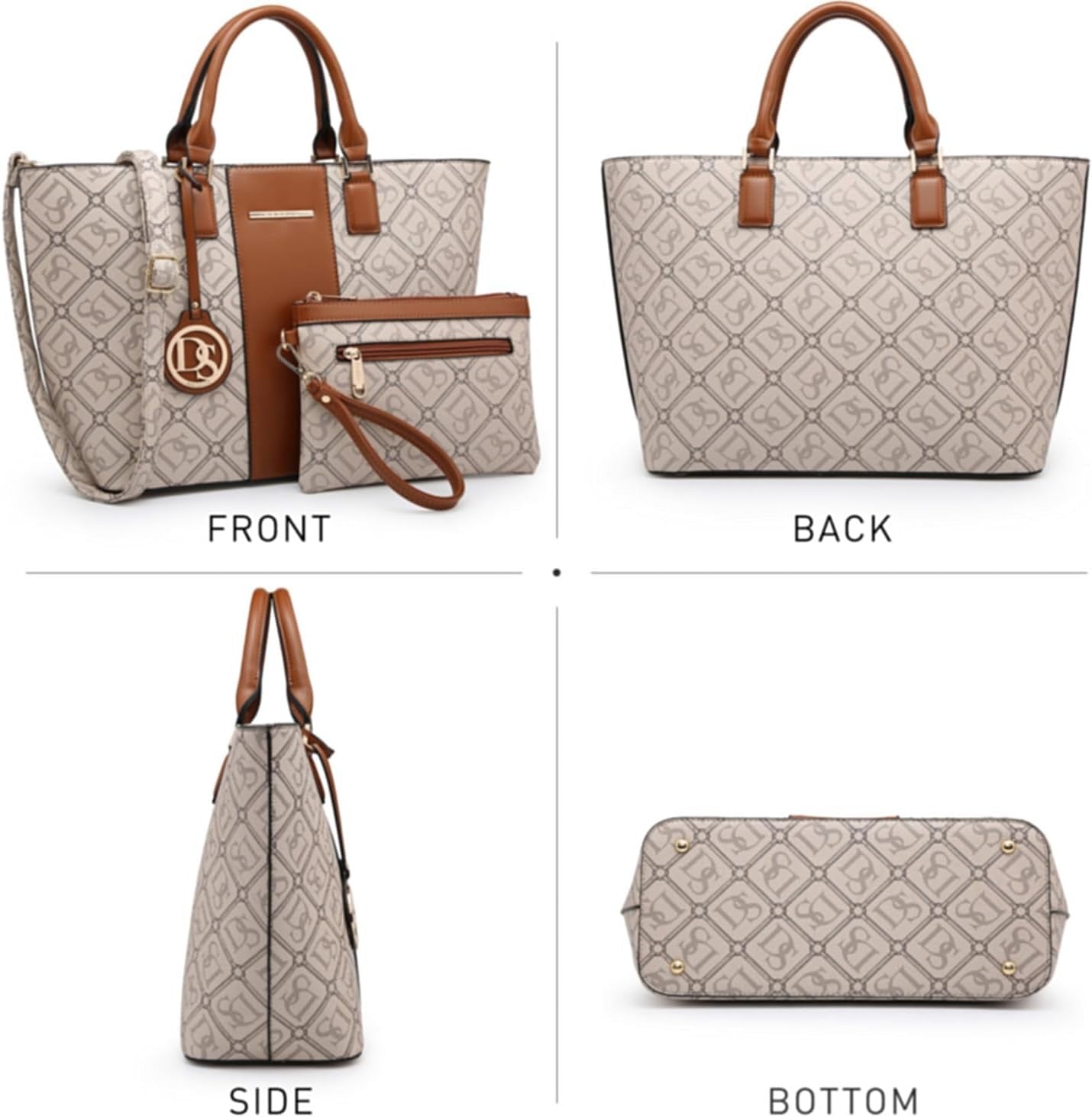 Women Satchel Purse Handbag Shoulder Bag Work Tote Bag with Matching Clutch