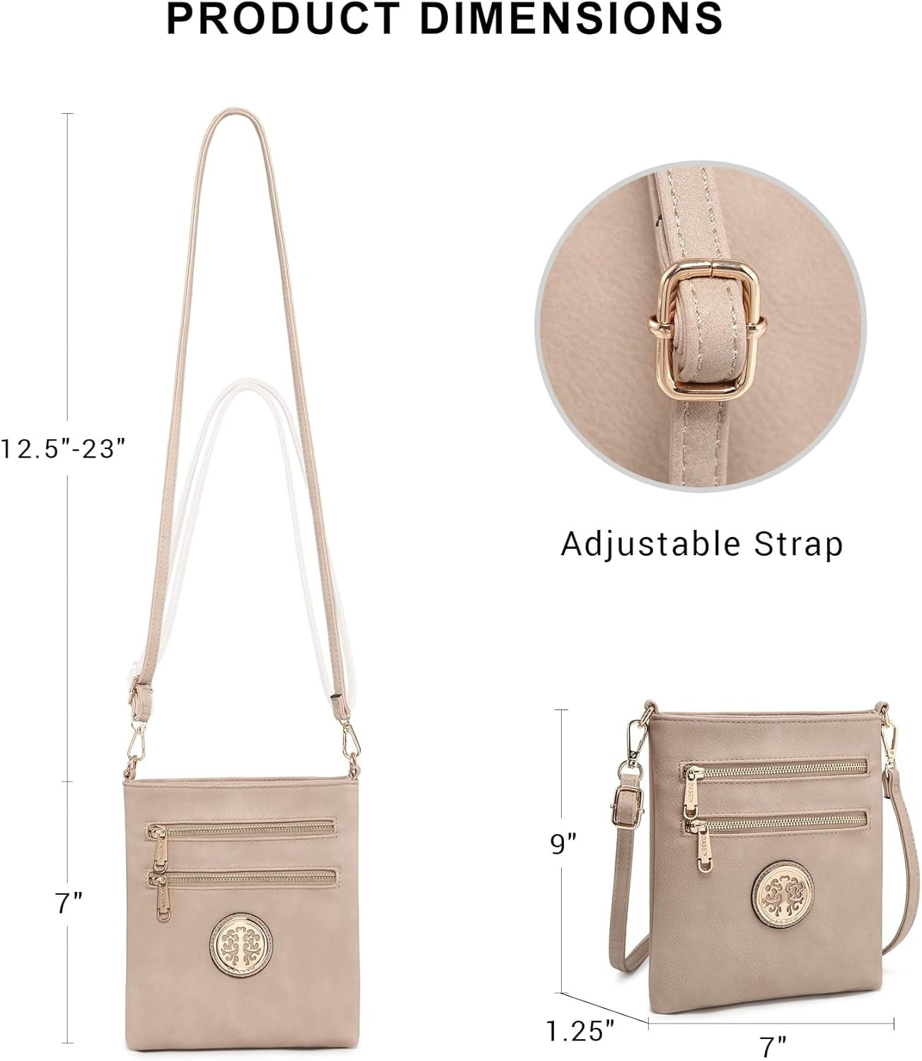 Women Small Crossbody Bag Lightweight Shoulder Purses Multi Zipper Pockets Phone Purse Handbag