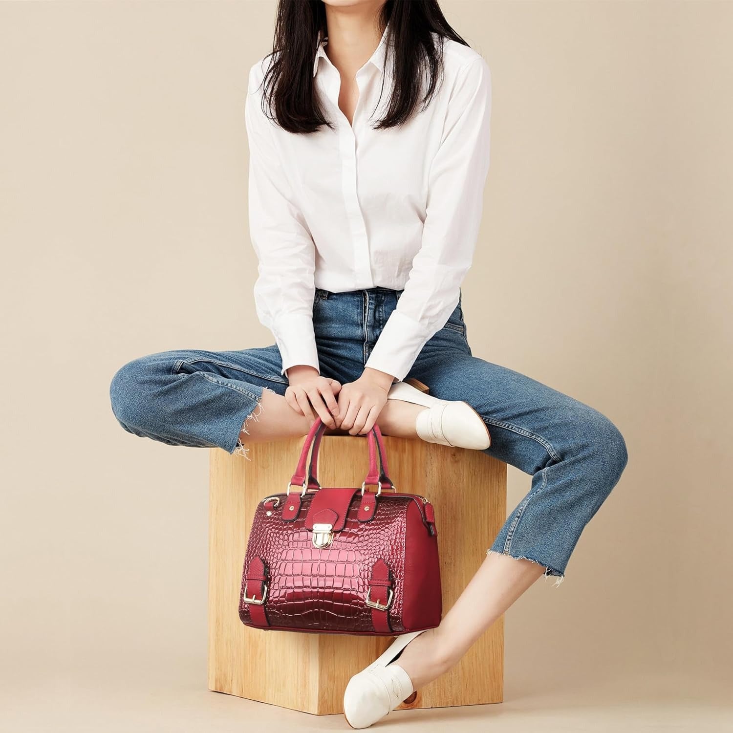 Women Barrel Handbags Fashion Satchel Bags Top Handle Shoulder Purses Vegan Leather Work Tote