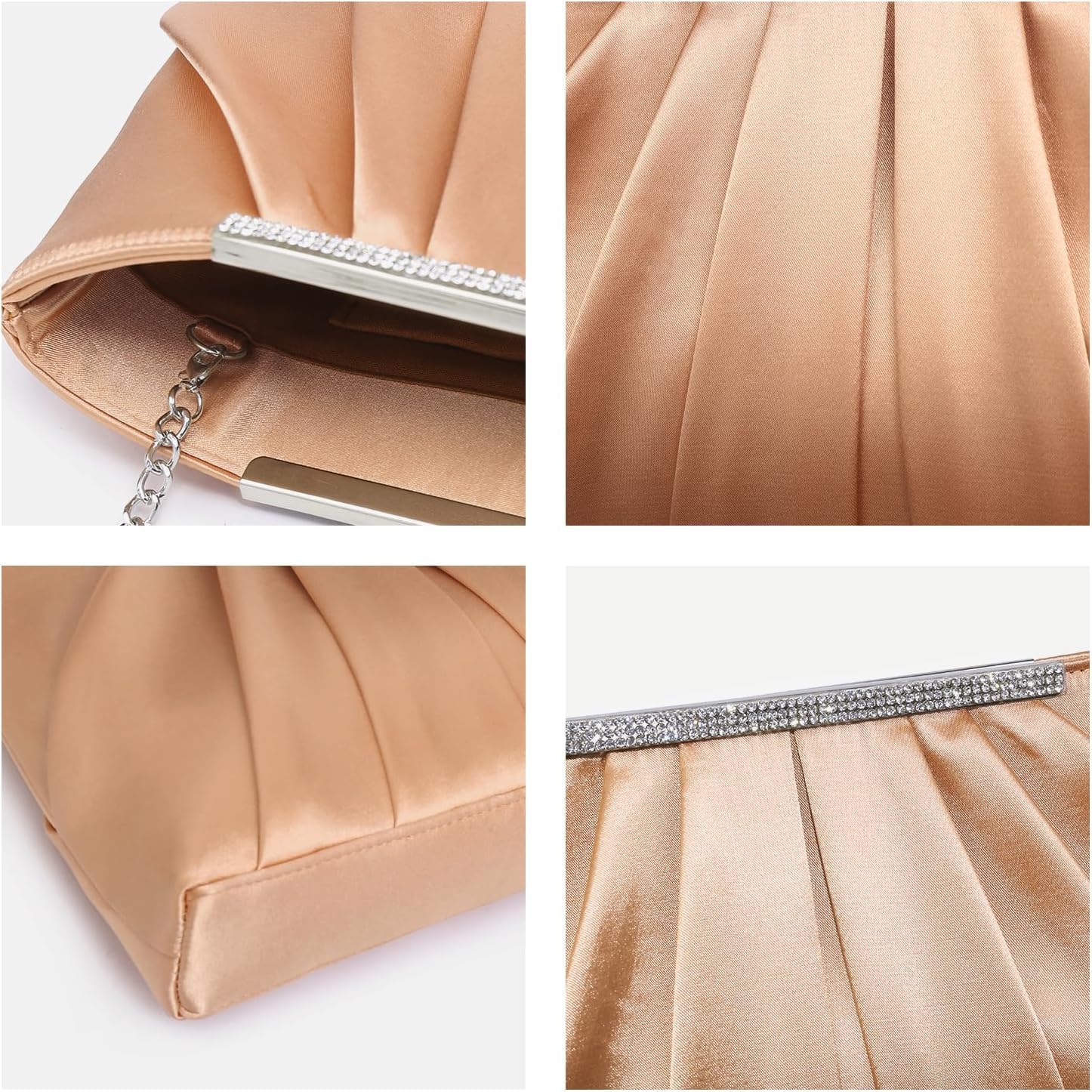 Elegant Pleated Evening Clutch Bags for Women Formal Handbags Purses for Wedding Party Prom with Sparkly Rhinestones
