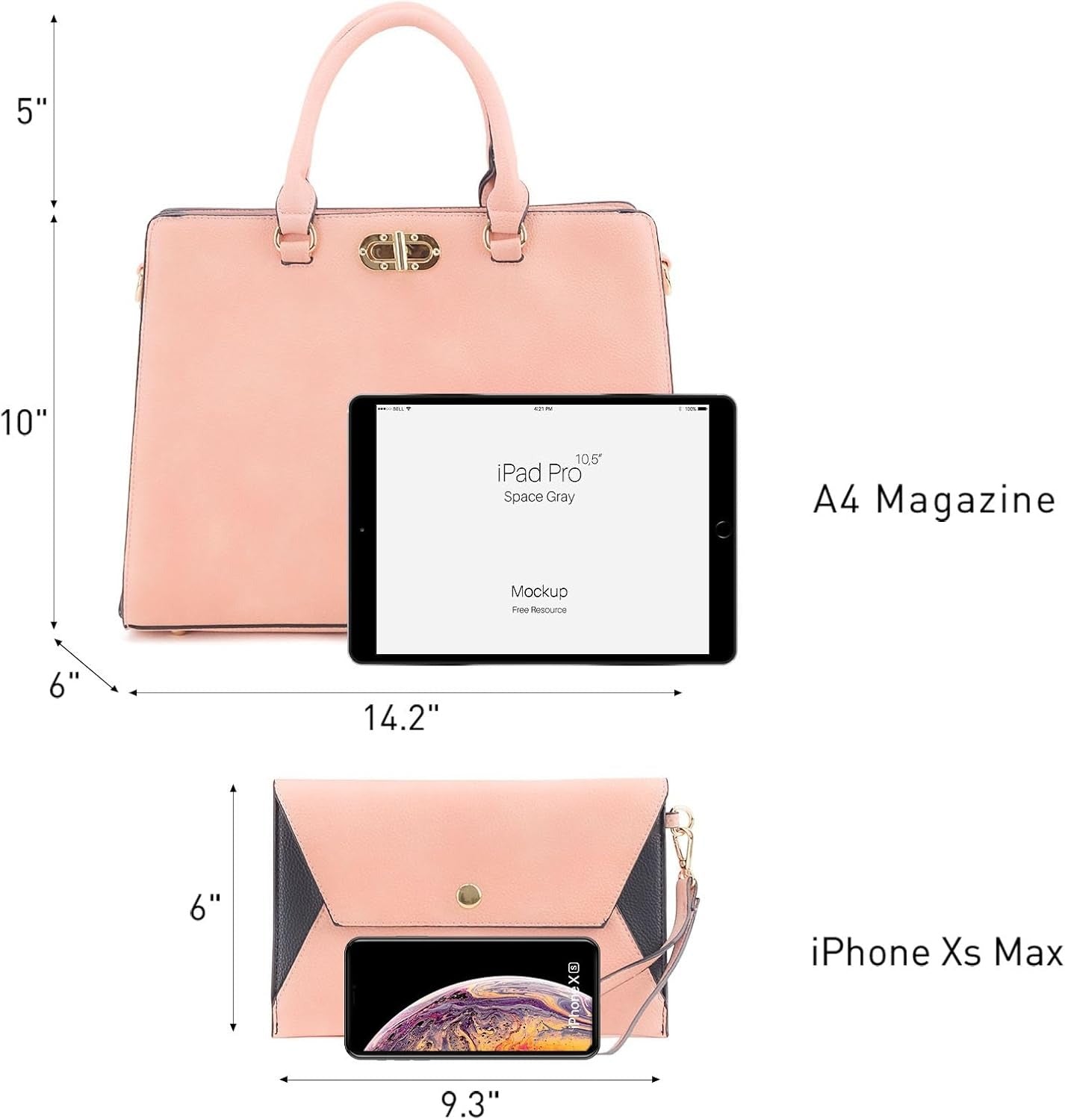 Women Handbags Purses Ladies Work Purse Satchel Tote Top Handle Shoulder Bags with Matching Clutch