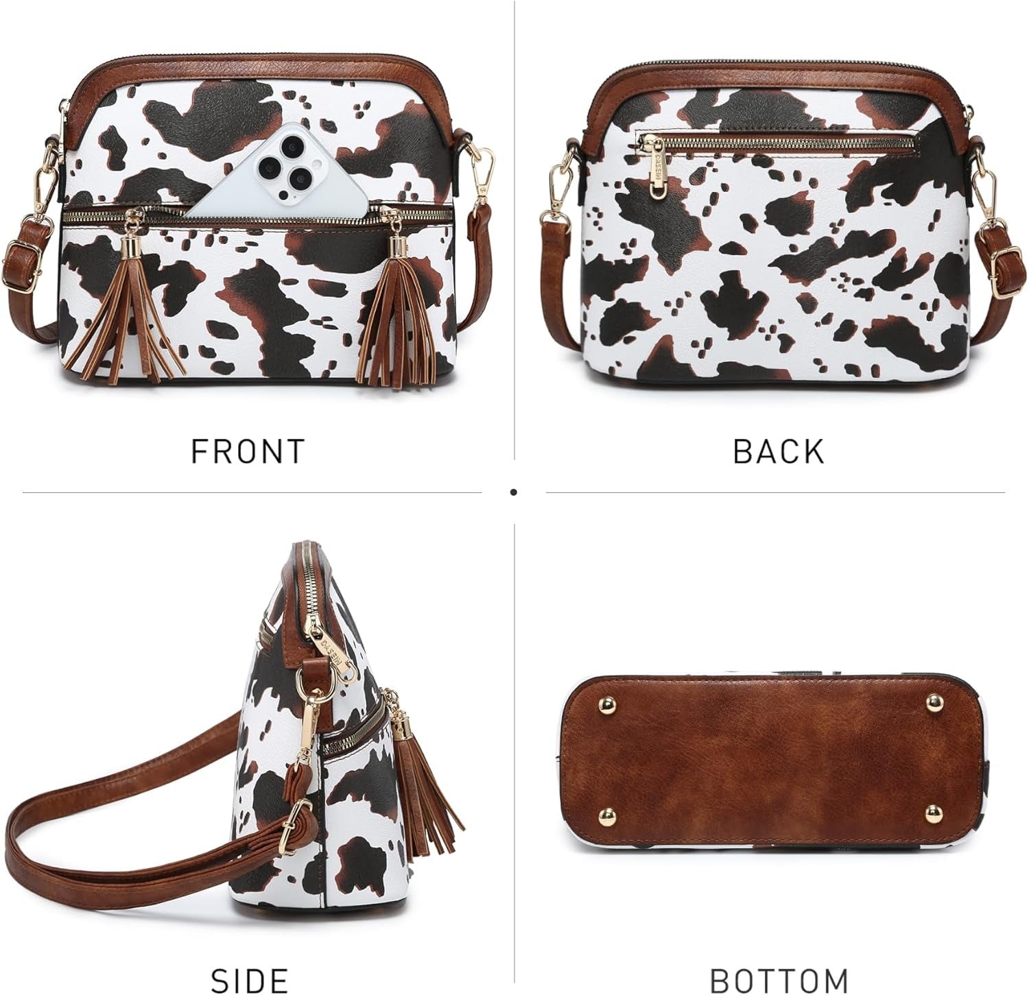 Women Tassel Zipper Pocket Crossbody Bag Shoulder Purse Fashion Travel Bag with Multi Pockets