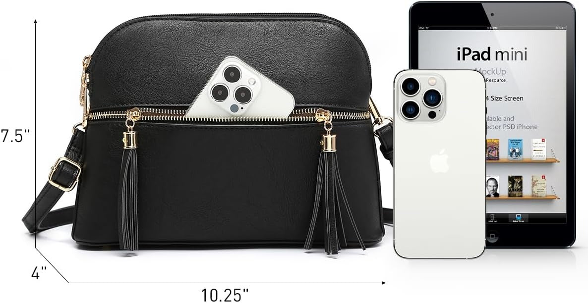 Women Tassel Zipper Pocket Crossbody Bag Shoulder Purse Fashion Travel Bag with Multi Pockets