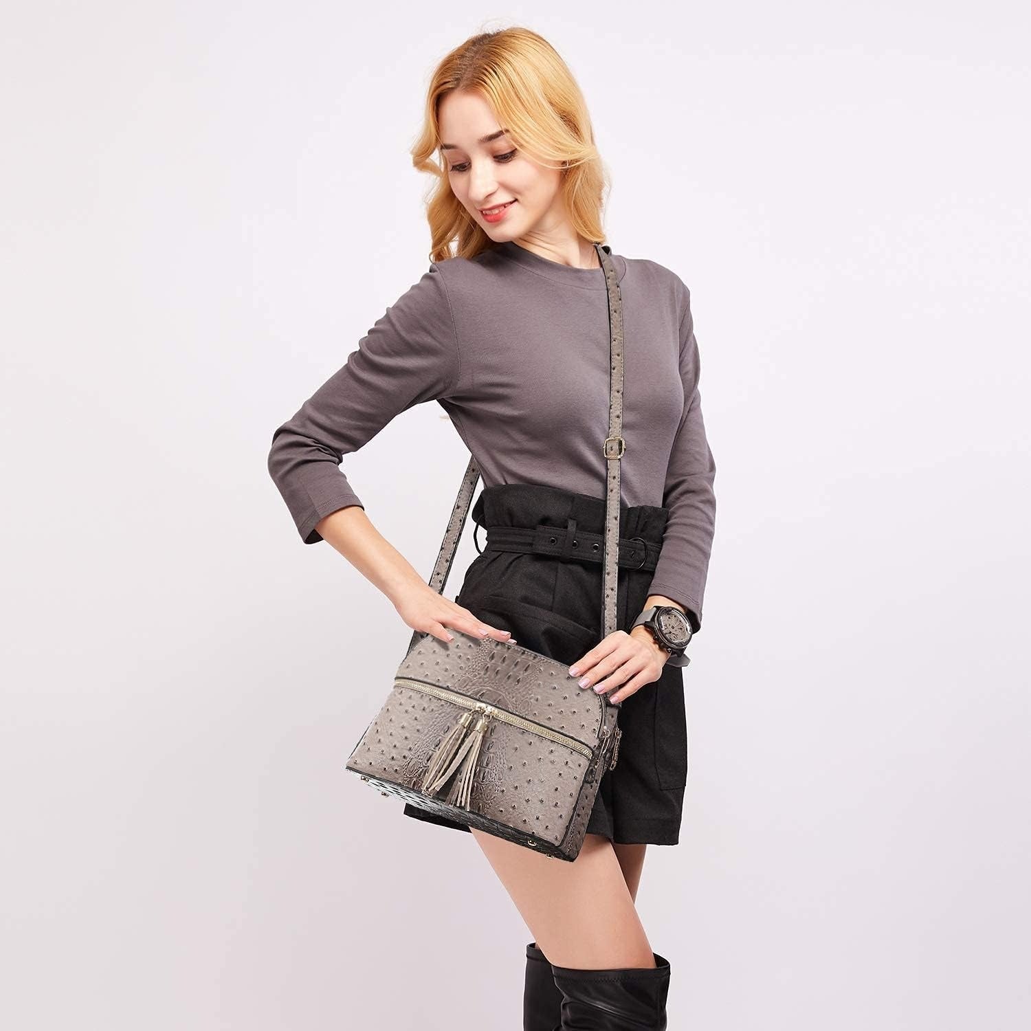 Women Tassel Zipper Pocket Crossbody Bag Shoulder Purse Fashion Travel Bag