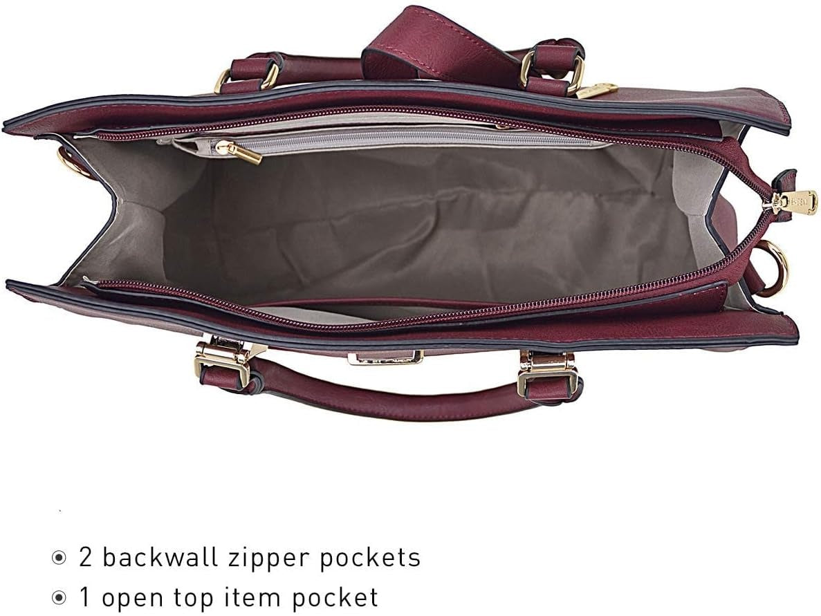 Women's Handbag Flap-over Belt Shoulder Bag Top Handle Tote Satchel Purse Work Bag w/Matching Wristlet