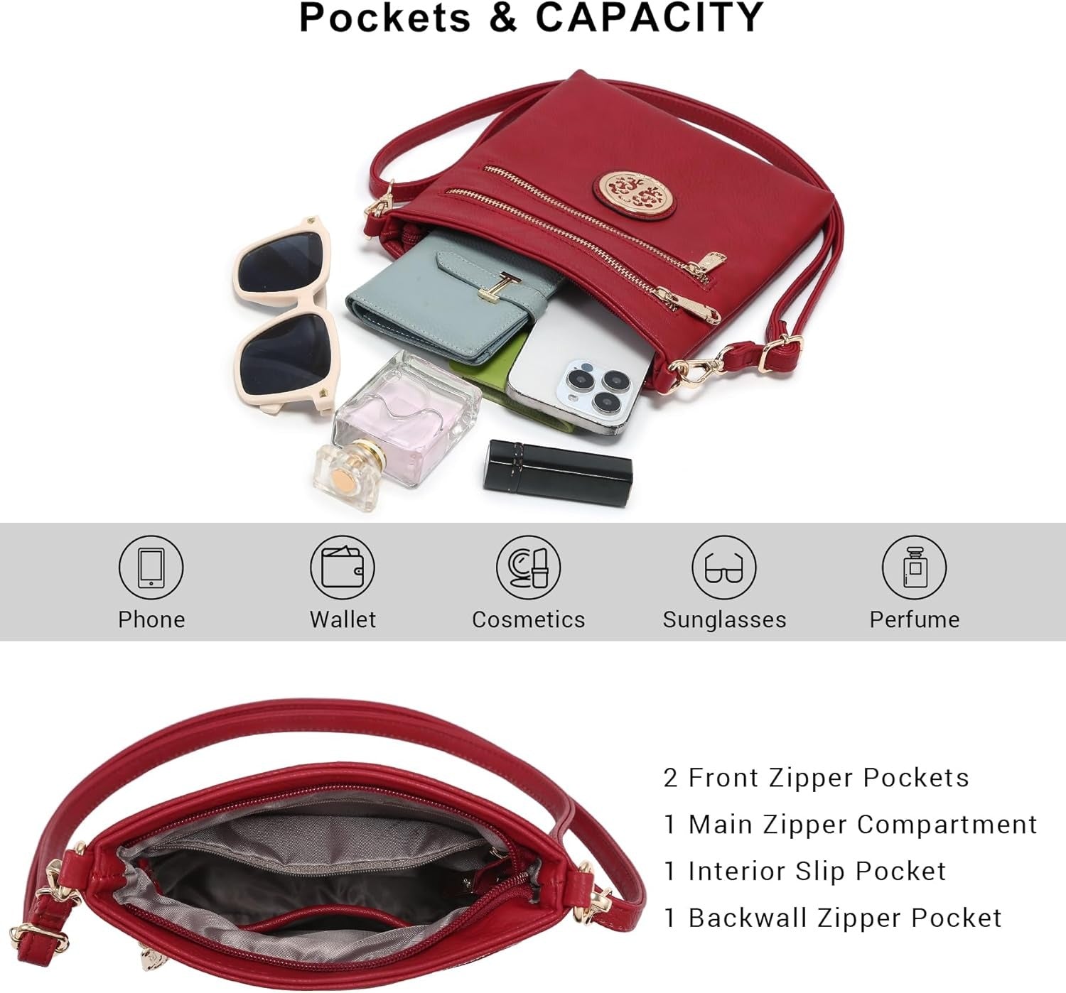 Women Small Crossbody Bag Lightweight Shoulder Purses Multi Zipper Pockets Phone Purse Handbag