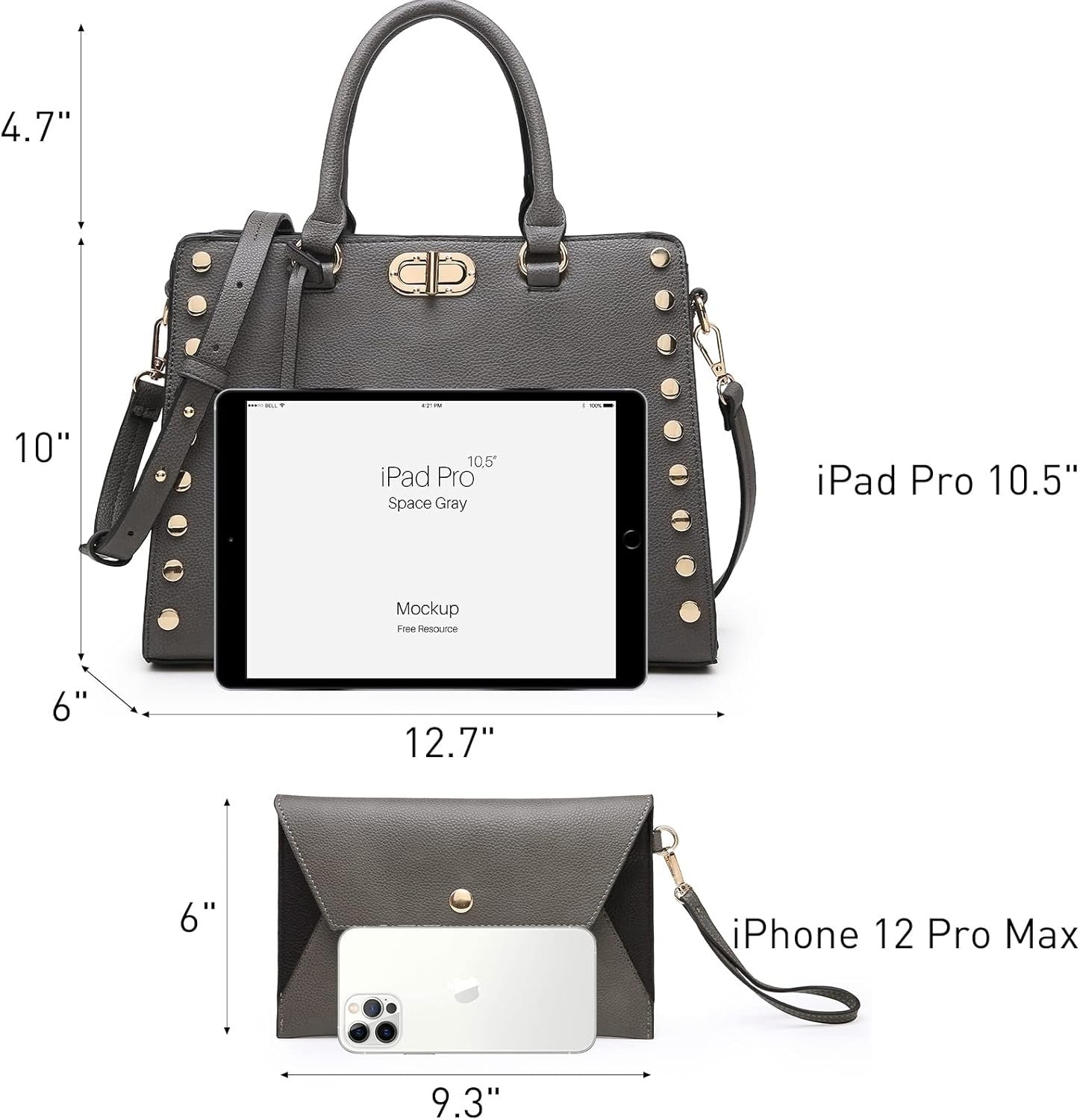 Women Medium Satchel Handbag Work Tote Shoulder Bag Top Handle Purse with Matching Clutch 2pcs Set