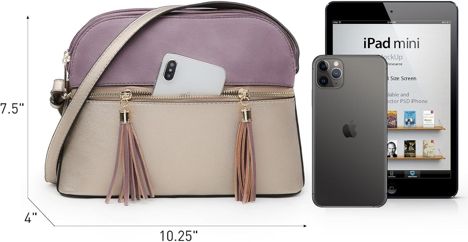 Women Tassel Zipper Pocket Crossbody Bag Shoulder Purse Fashion Travel Bag with Multi Pockets