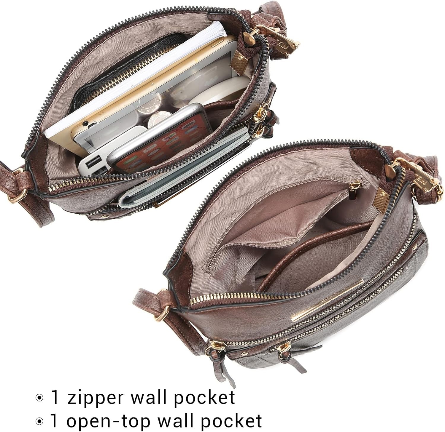 Crossbody Purse for Women Vegan Leather Shoulder Handbags Messenger Bags with Multi Zipper Pockets
