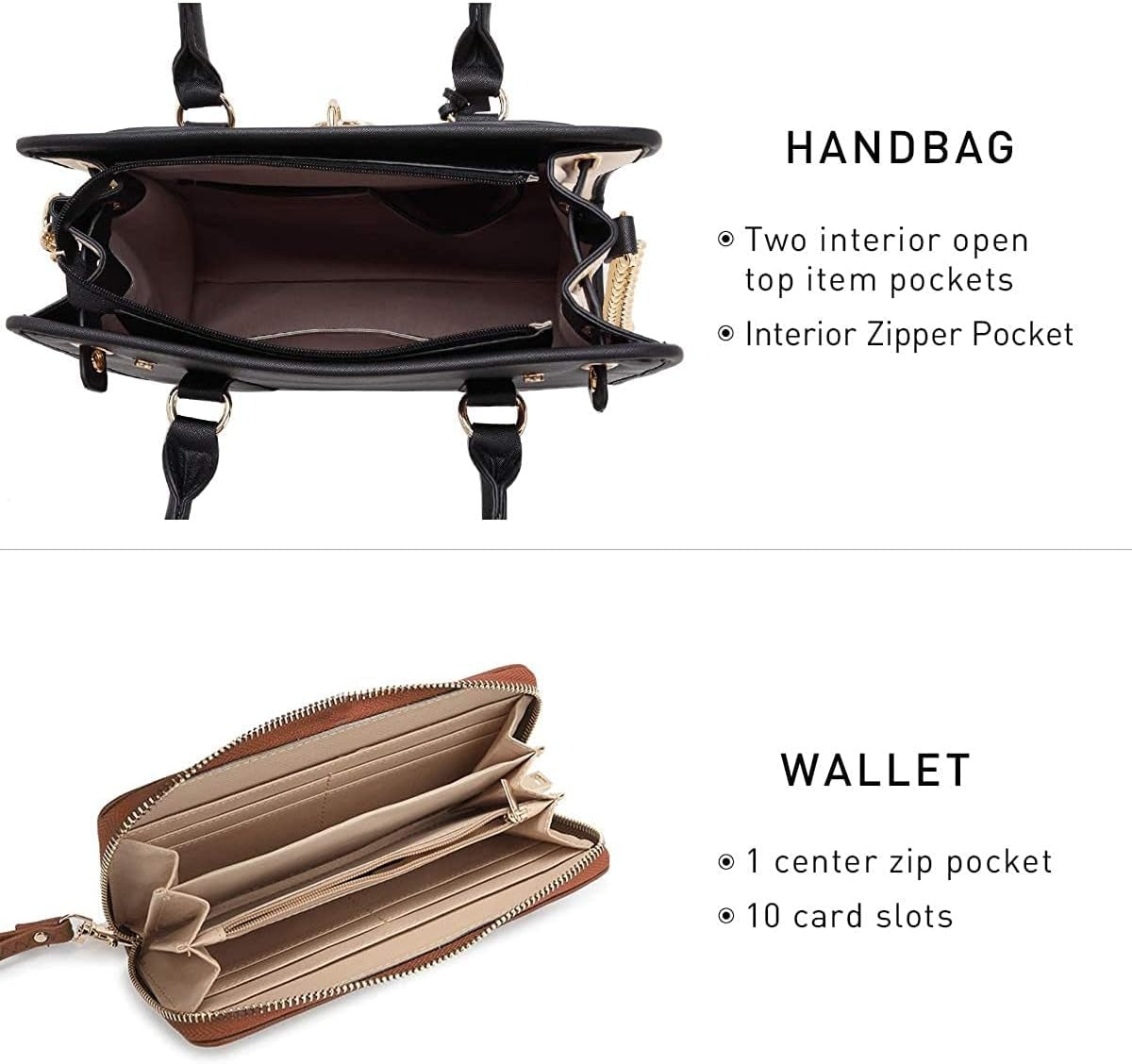 Handbags Purses Set for Women Top Handle Satchel Shoulder Bags Large Work Tote Bag with Matching Wallet