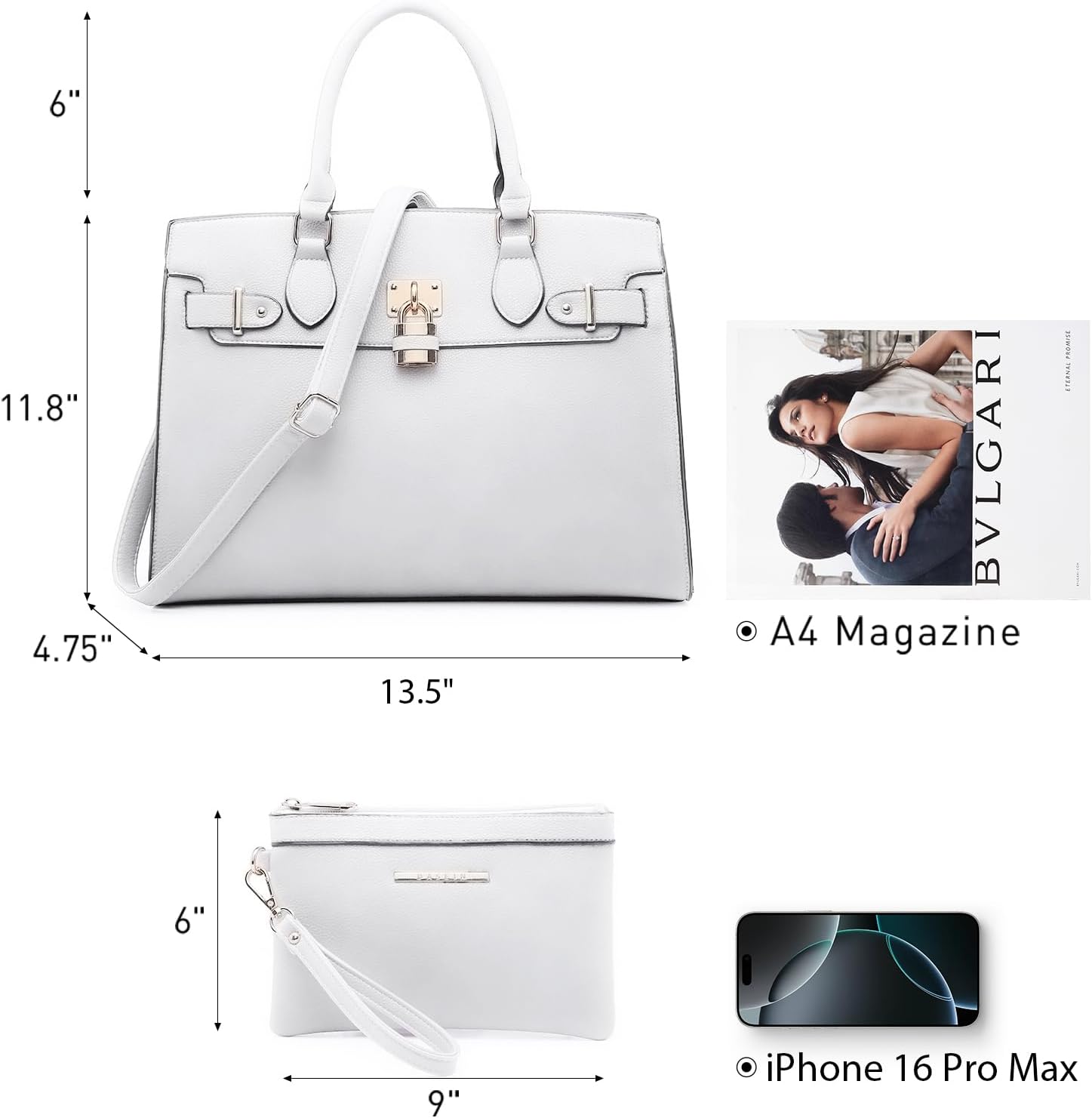 Women Handbags and Purses Ladies Shoulder Bag Top Handle Satchel Tote Work Bag with Matching Clutch
