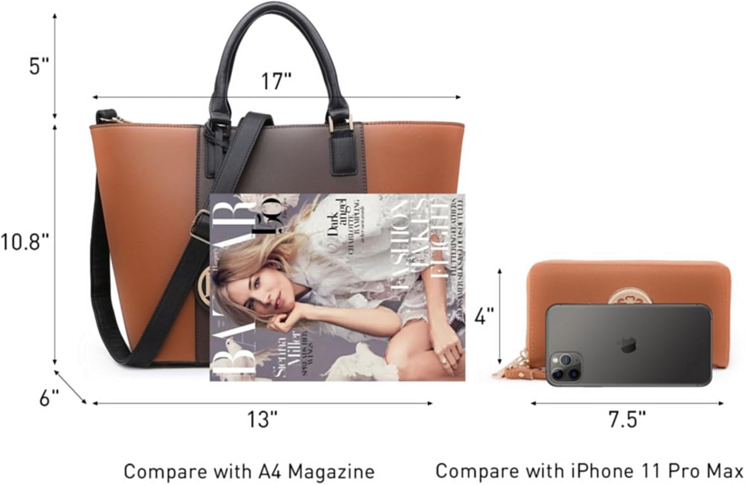 Satchel Purse Handbag for Women Large Shoulder Work Tote Bag With Matching Wallet