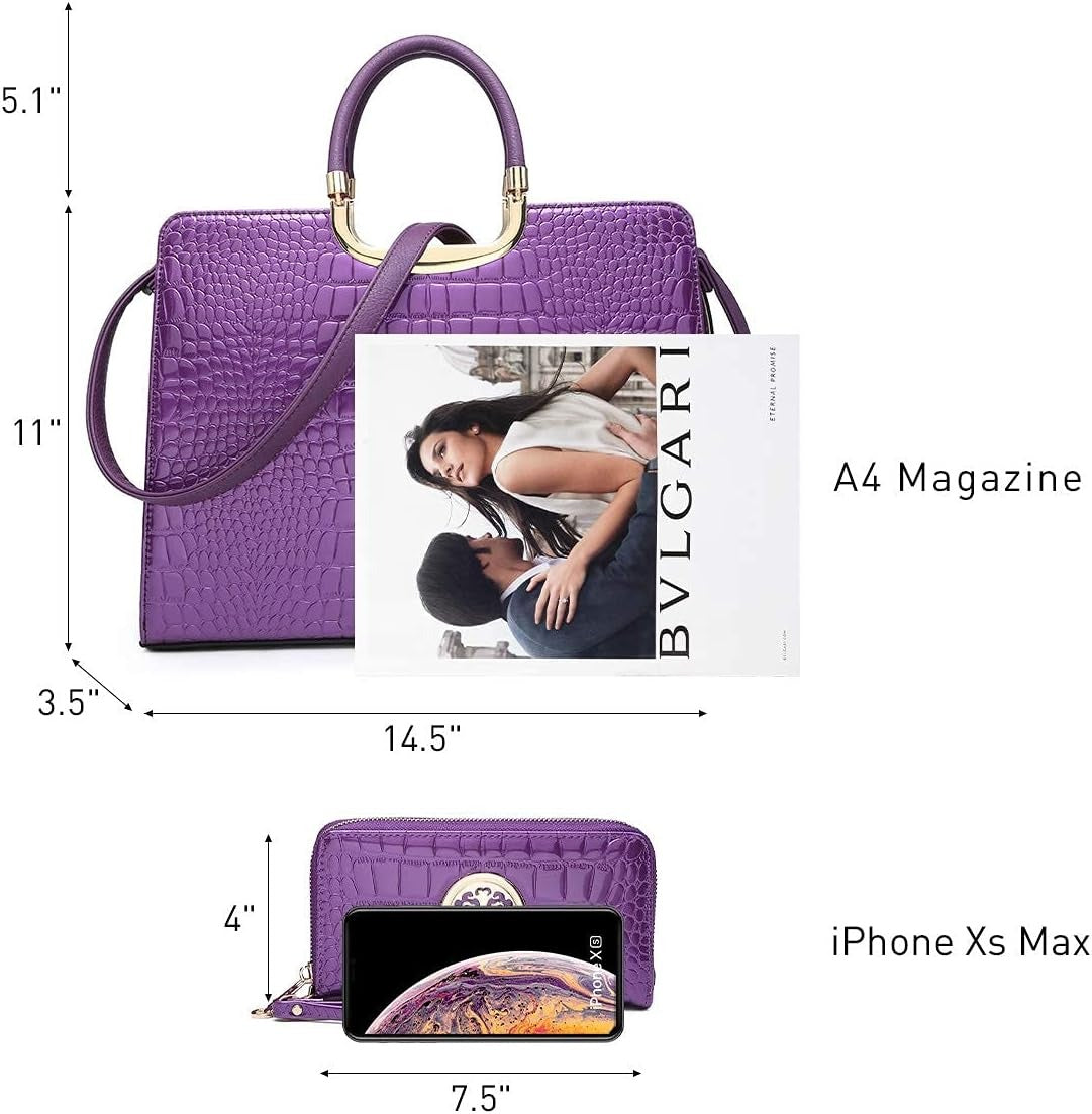 Womens Crocodile Handbag Top Handle Shoulder Bag Tote Satchel Purse Work Bag