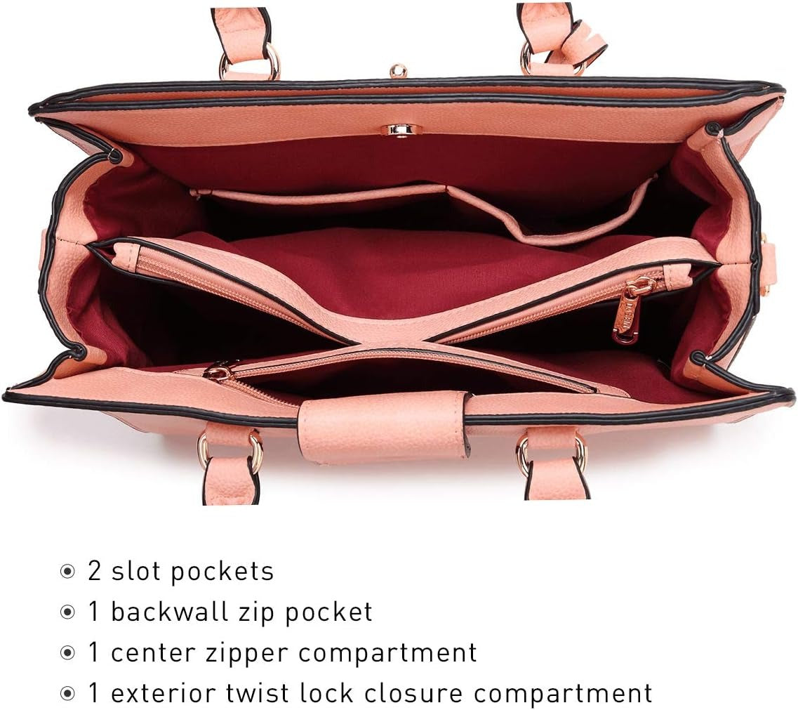 Women Handbags Purses Ladies Work Purse Satchel Tote Top Handle Shoulder Bags with Matching Clutch