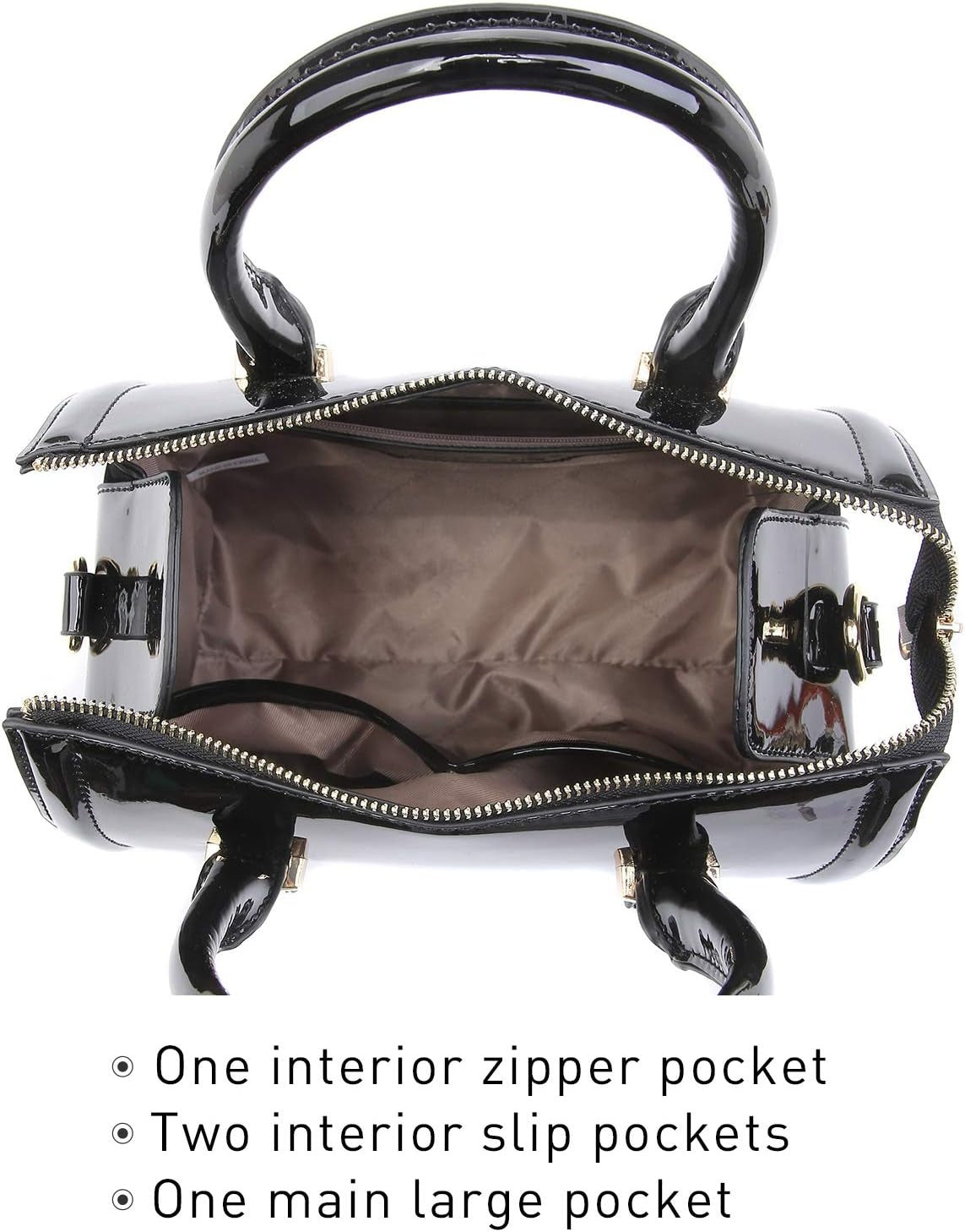Shiny Patent Faux Leather Handbags Barrel Top Handle Purse Satchel Bag Shoulder Bag for Women