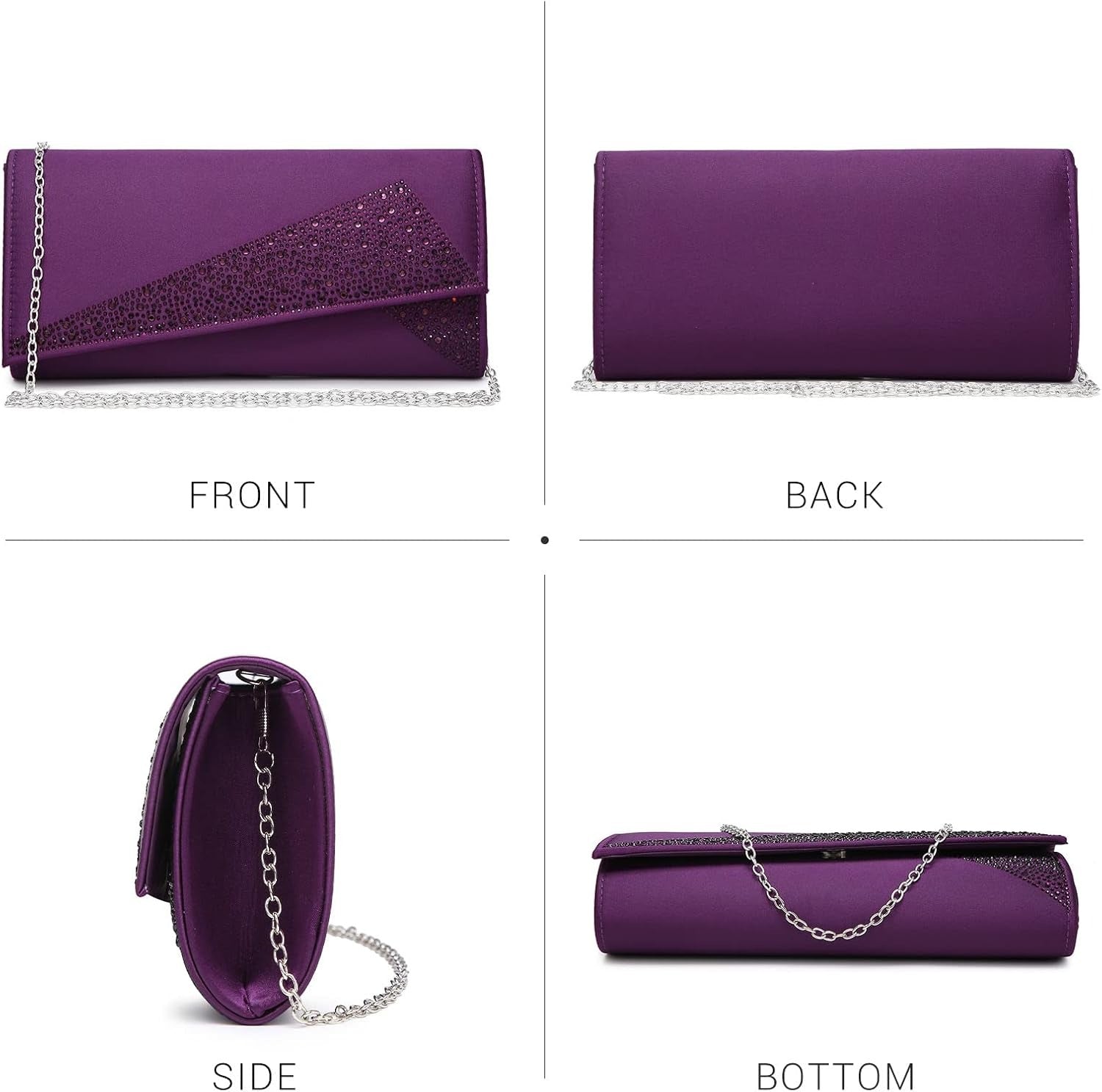 Women's Satin Rhinestone Clutch Evening Bags Sparkle Glitter Shiny Purse Handbag for Party Wedding Cocktail Prom