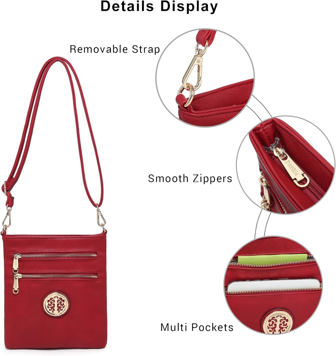 Women Small Crossbody Bag Lightweight Shoulder Purses Multi Zipper Pockets Phone Purse Handbag