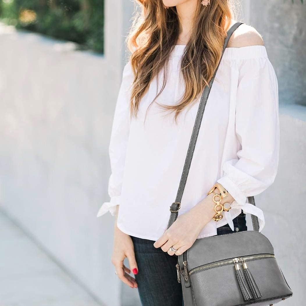 Women Tassel Zipper Pocket Crossbody Bag Shoulder Purse Fashion Travel Bag with Multi Pockets