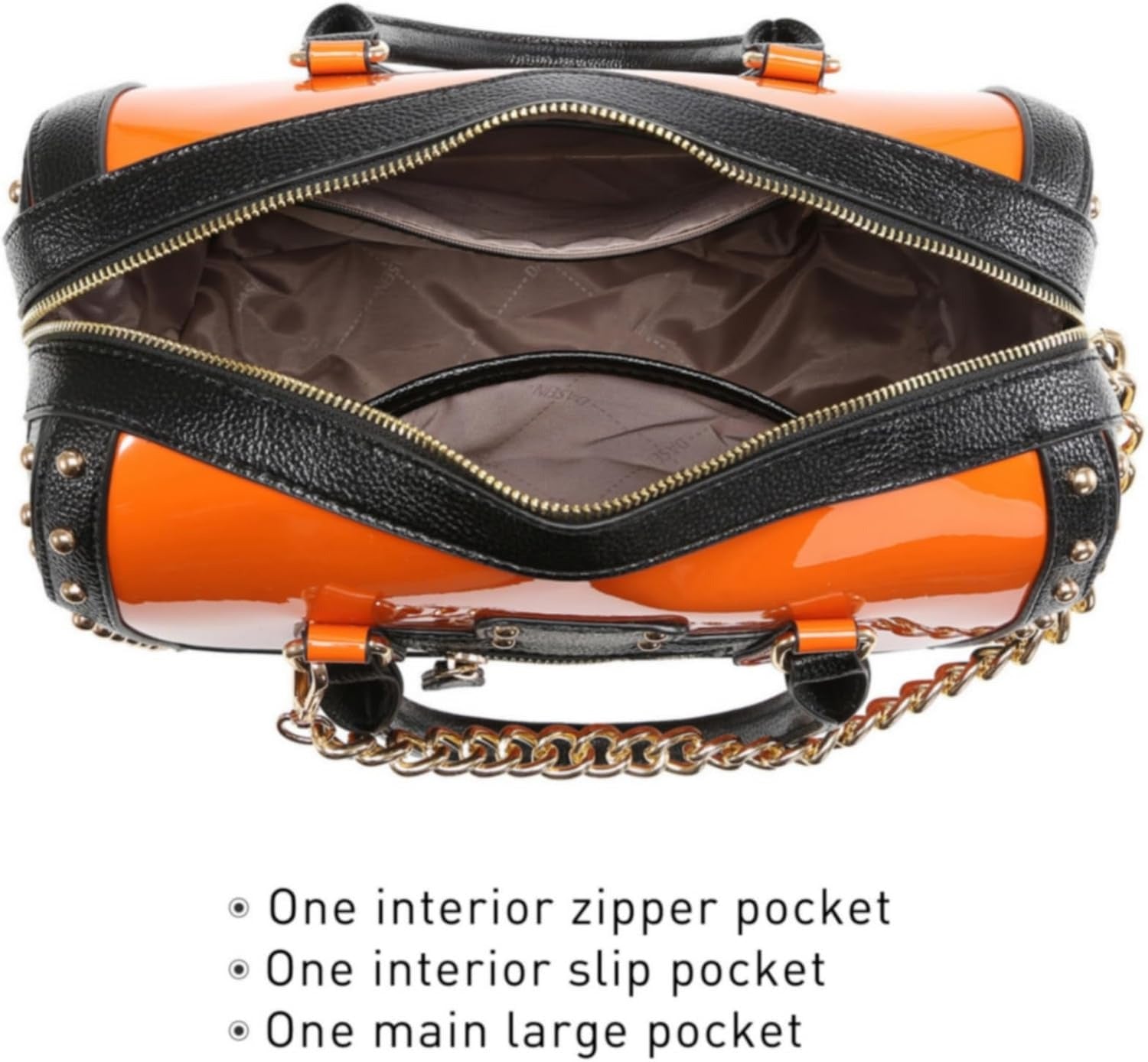 Women's Barrel Bag Shiny Patent Faux Leather Handbag with Rivet Decoration Top Handle Satchel Shoulder Purse