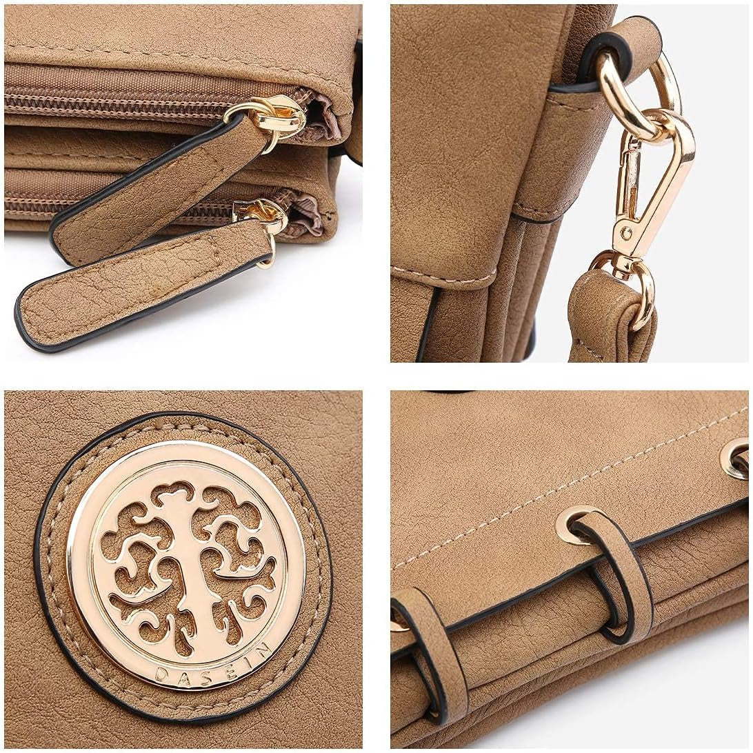 Women Lightweight Shoulder Purse Soft PU Leather Crossbody Bag Multi Pocket Travel Purses with Double Zipper