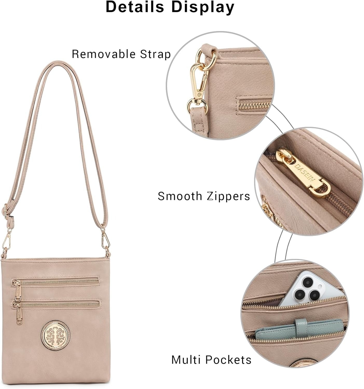 Women Small Crossbody Bag Lightweight Shoulder Purses Multi Zipper Pockets Phone Purse Handbag