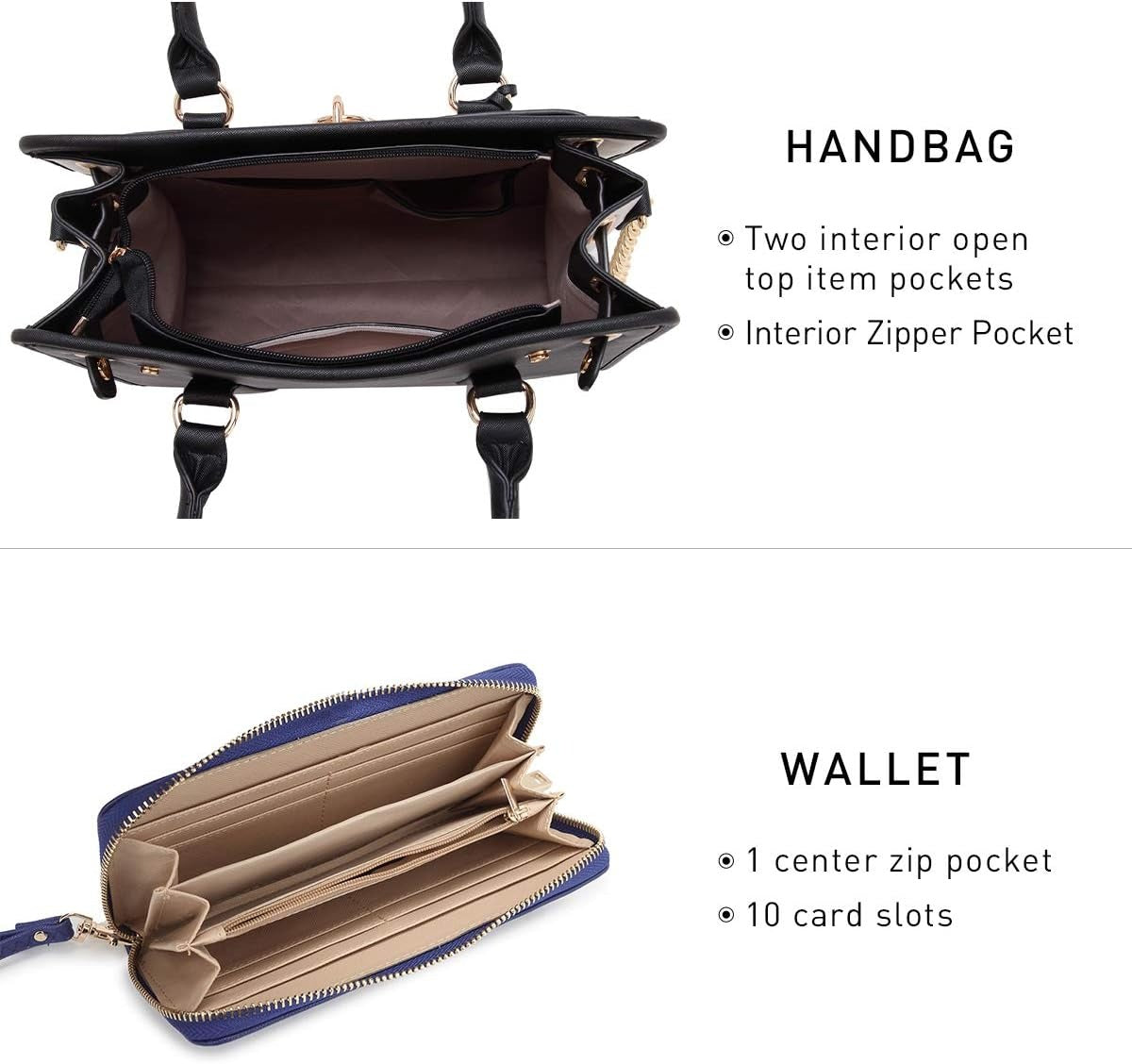 Handbags Purses Set for Women Top Handle Satchel Shoulder Bags Large Work Tote Bag with Matching Wallet