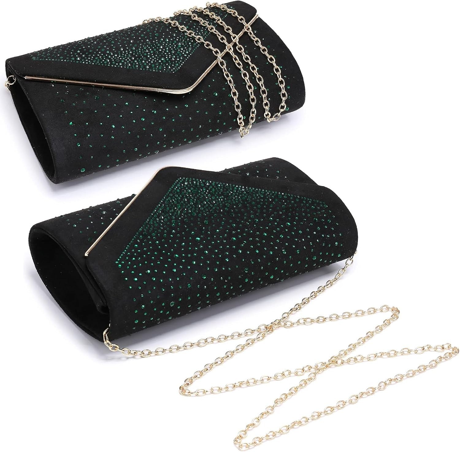 Women Rhinestone Evening Bag Faux Suede Clutch Formal Party Sparkly Purses Cocktail Wedding Handbag