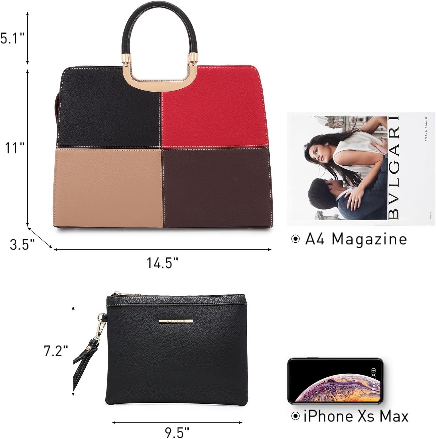 Womens Handbag Top Handle Shoulder Bag Tote Satchel Purse Work Bag with Matching Wallet