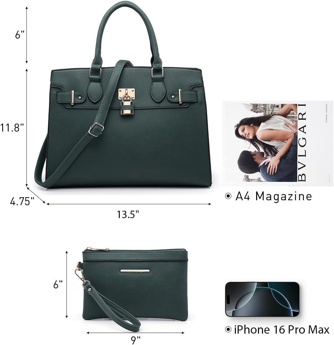 Women Handbags and Purses Ladies Shoulder Bag Top Handle Satchel Tote Work Bag with Matching Clutch