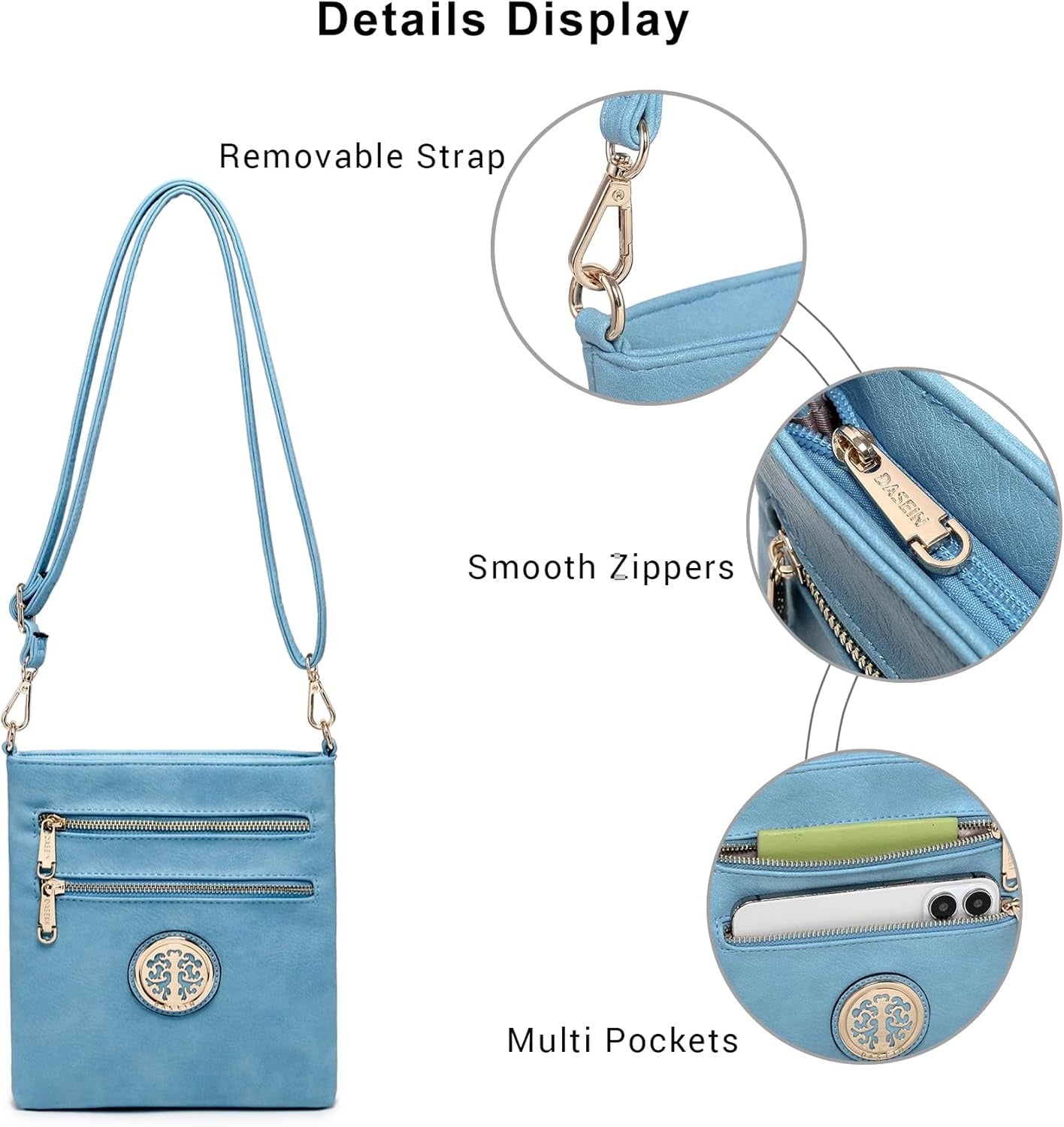 Women Small Crossbody Bag Lightweight Shoulder Purses Multi Zipper Pockets Phone Purse Handbag