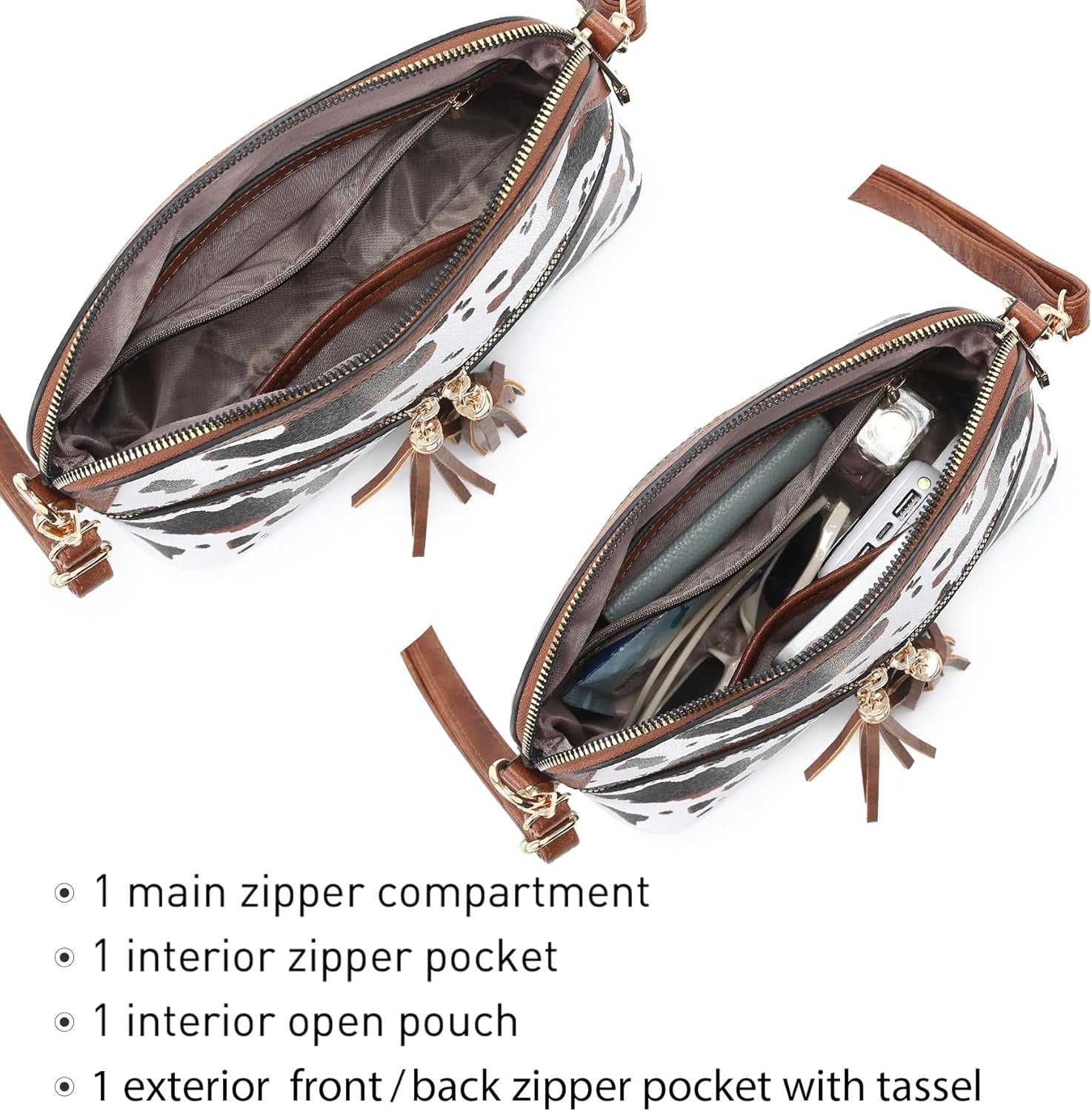 Women Tassel Zipper Pocket Crossbody Bag Shoulder Purse Fashion Travel Bag with Multi Pockets